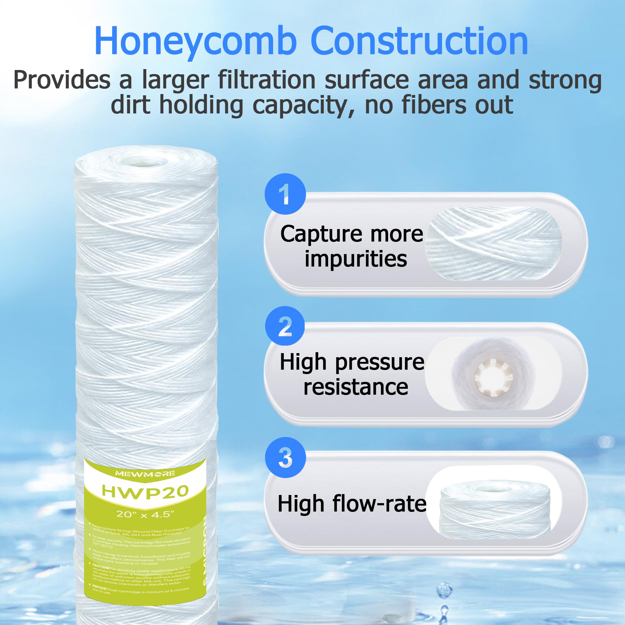 Cartuccia filtrante per acqua da 5 micron, filtri per sedimenti a filo avvolto per acqua di pozzo, ricambio universale per qualsiasi alloggiamento grande da 50,8 cm, cartucce da 50,8 x 11,4