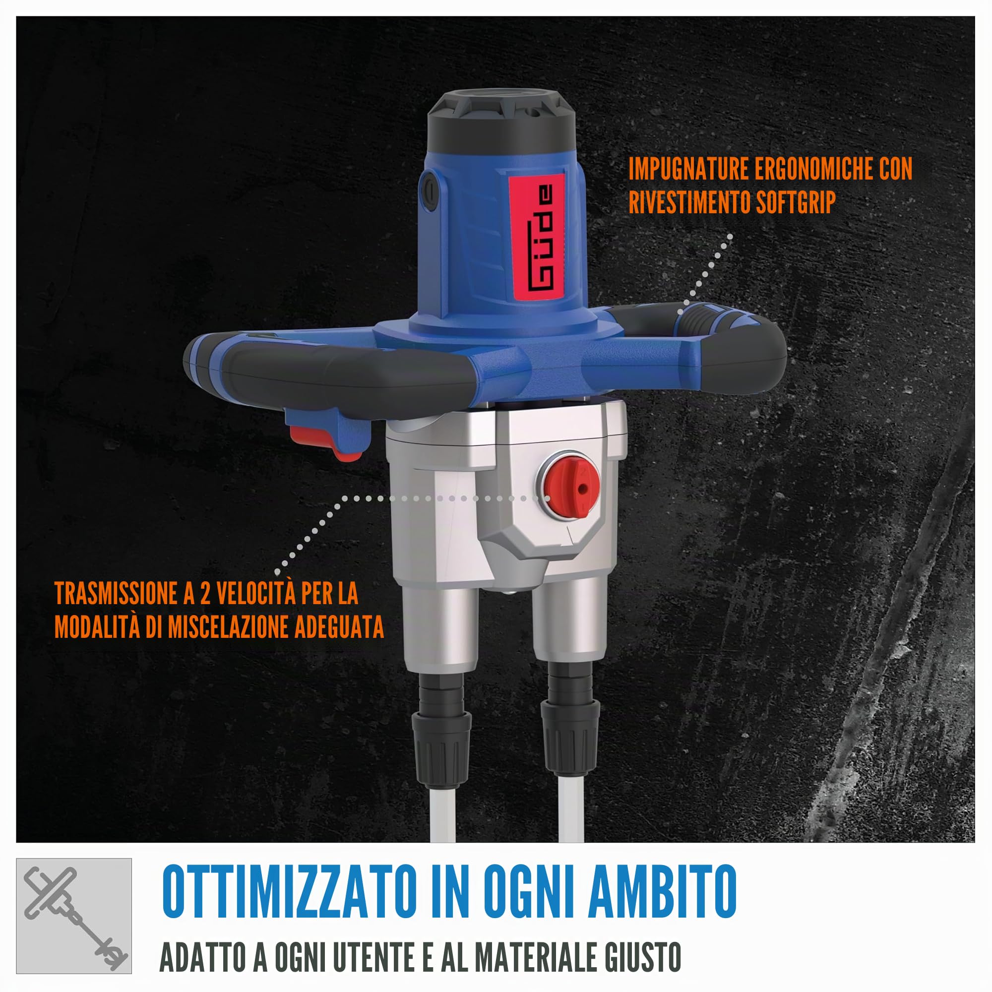 Güde Agitatore GRW 1811.1 TWIN (1800 W, cambio a 2 marce, 0-460 | 0-620 1/min max. velocità di funzionamento a vuoto, 100 l max. volume di miscelazione, riduzione del tempo di miscelazione fino al