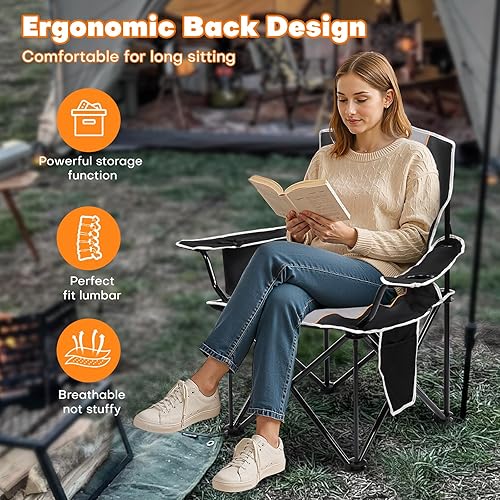 Miniatura 6 de XMT Silla plegable acolchada de alta calidad, extra ancha y resistente, capacidad de 450 libras, silla de campamento portátil con enfriador