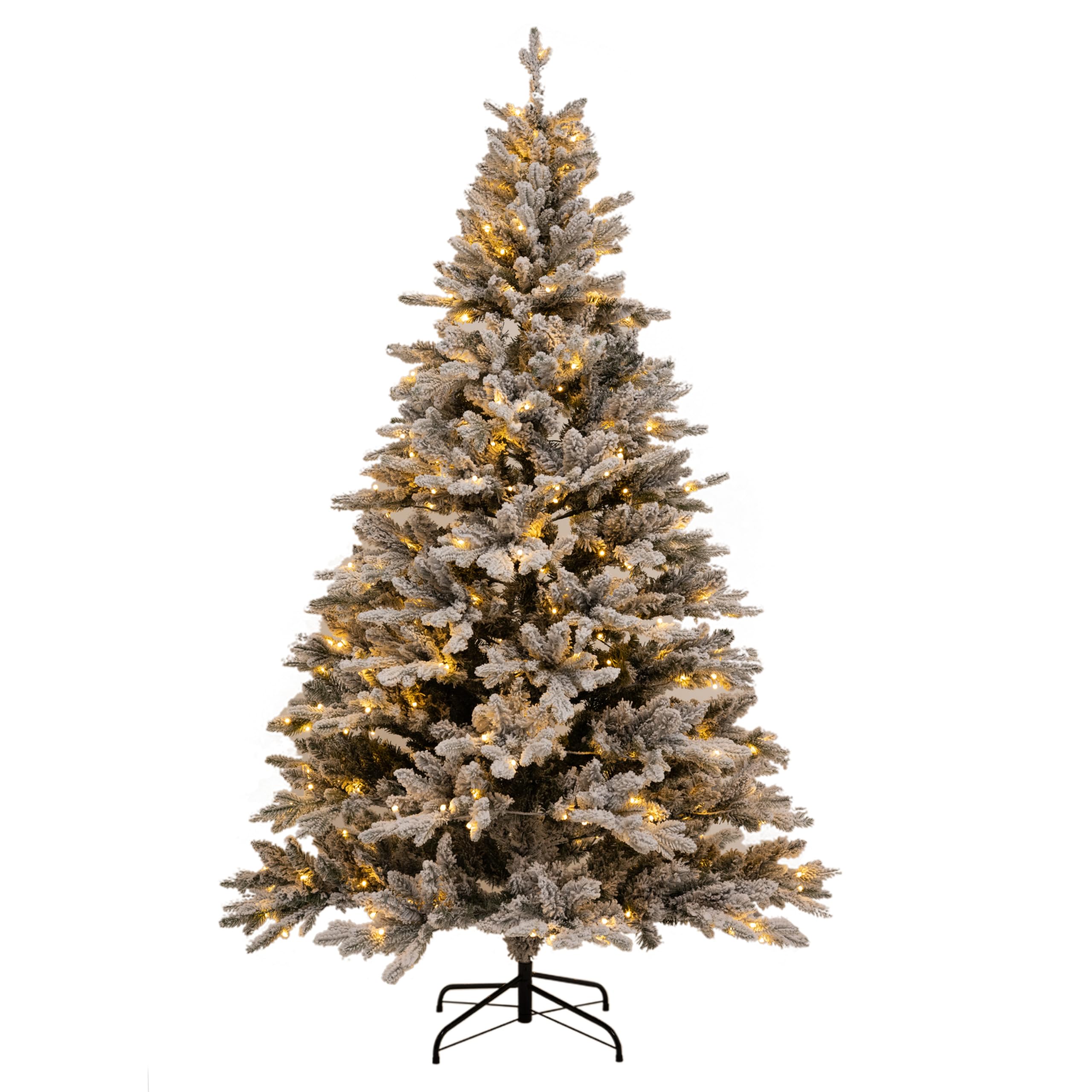 Photo 1 of 7FT Pre-lit Flocked Christmas Tree with Warm White Lights, Snow Flocked Full Xmas Tree with 1326 Branch Tips, 400 Incandescent Lights & Foldable Stand for Outdoor and Indoor Decoration Snow Flocked 7FT+Light
