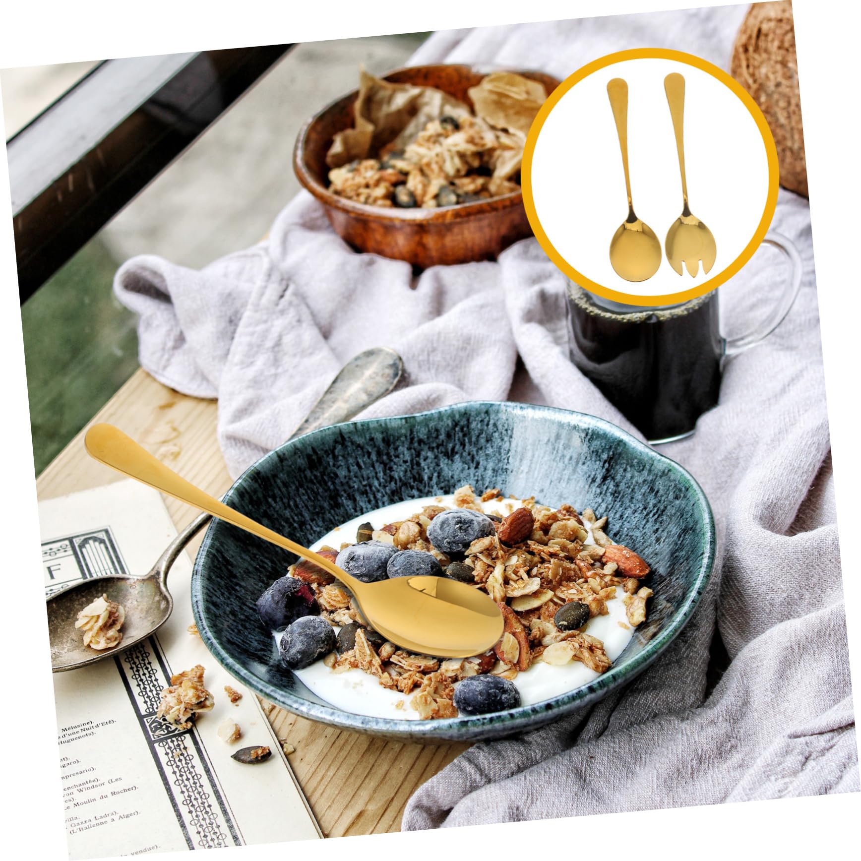 HOMOCONO Delicate Salad Utensils Ergonomic Fork and Spoon Set Stainless Steel Salad Servers Ideal for Home and Restaurant