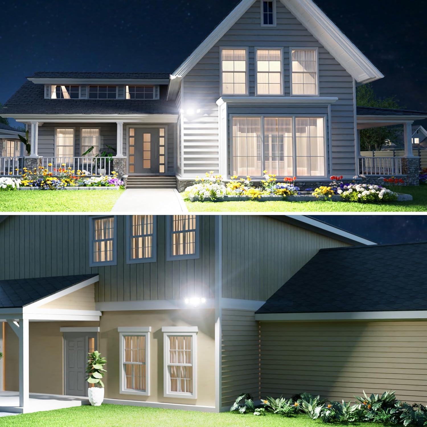 Onforu 70W Dusk to Dawn Outdoor Lighting,7000LM Black Flood Lights Outdoor,IP65 Waterproof Exterior Security LED Light,3 Adjustable Heads Photocell Light Fixture,6500K Floodlight for Garage,Patio,Yard
