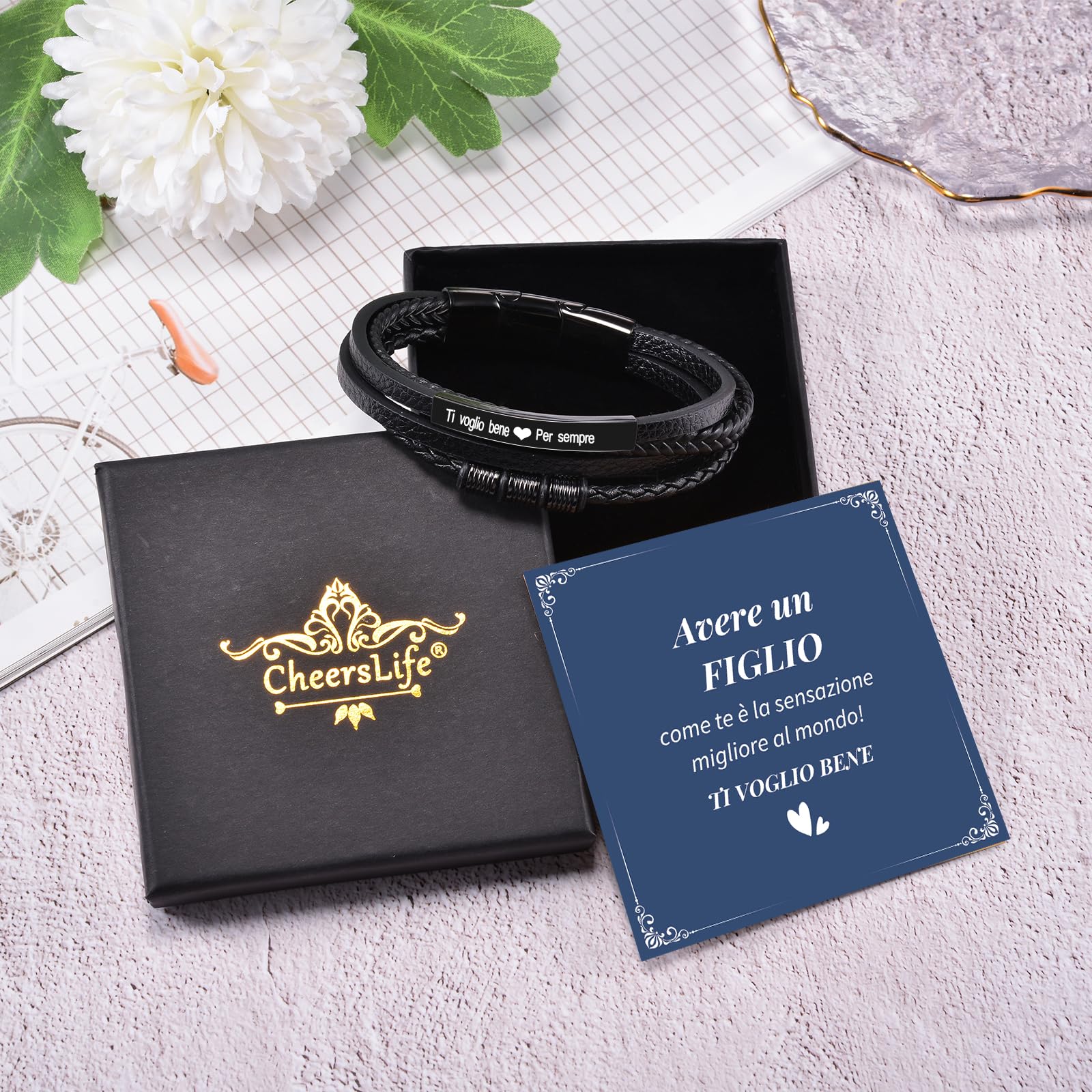 CheersLife Regalo Uomo Compleanno,Regali San Valentino Per Lui,Bracciale Uomo Acciaio,Regali Anniversario Matrimonio Personalizzato,Natale Regali Fidanzato Marito Fratello Figlio Nipote Ragazzo
