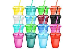 Sieral 15-Pack Reusable Tumblers with Straws and Lids, 16oz Kids Water Bottle,...