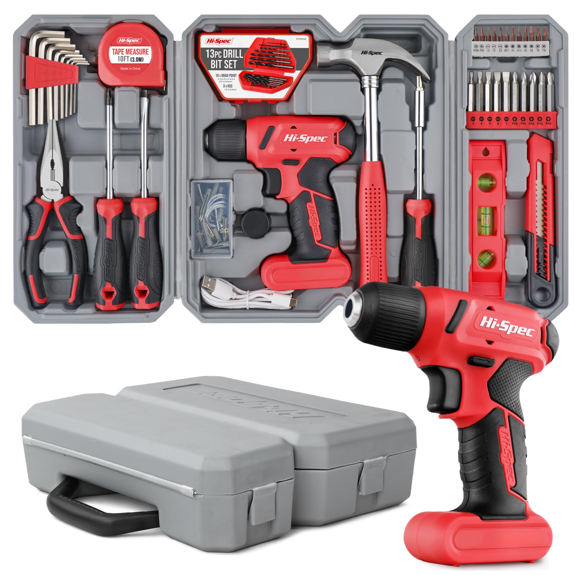 Hi-Spec 58pc Red 8V USB Electric Power Cordless Drill - power tools | Mubboo