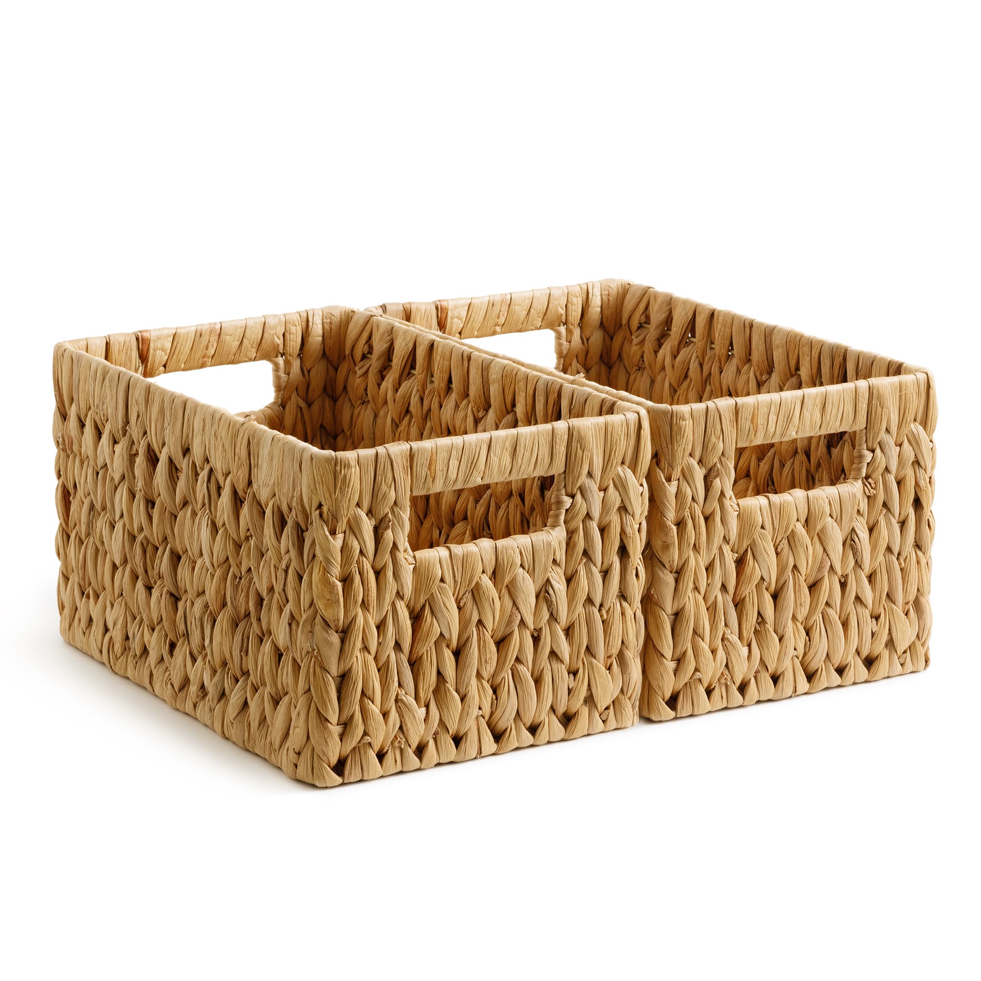 storageworks wicker storage baskets for shelves, large shelf baskets with handles, rectangular wicker storage boxes, woven basket for organising pantry bathroom, natural water hyacinth, 2-pack