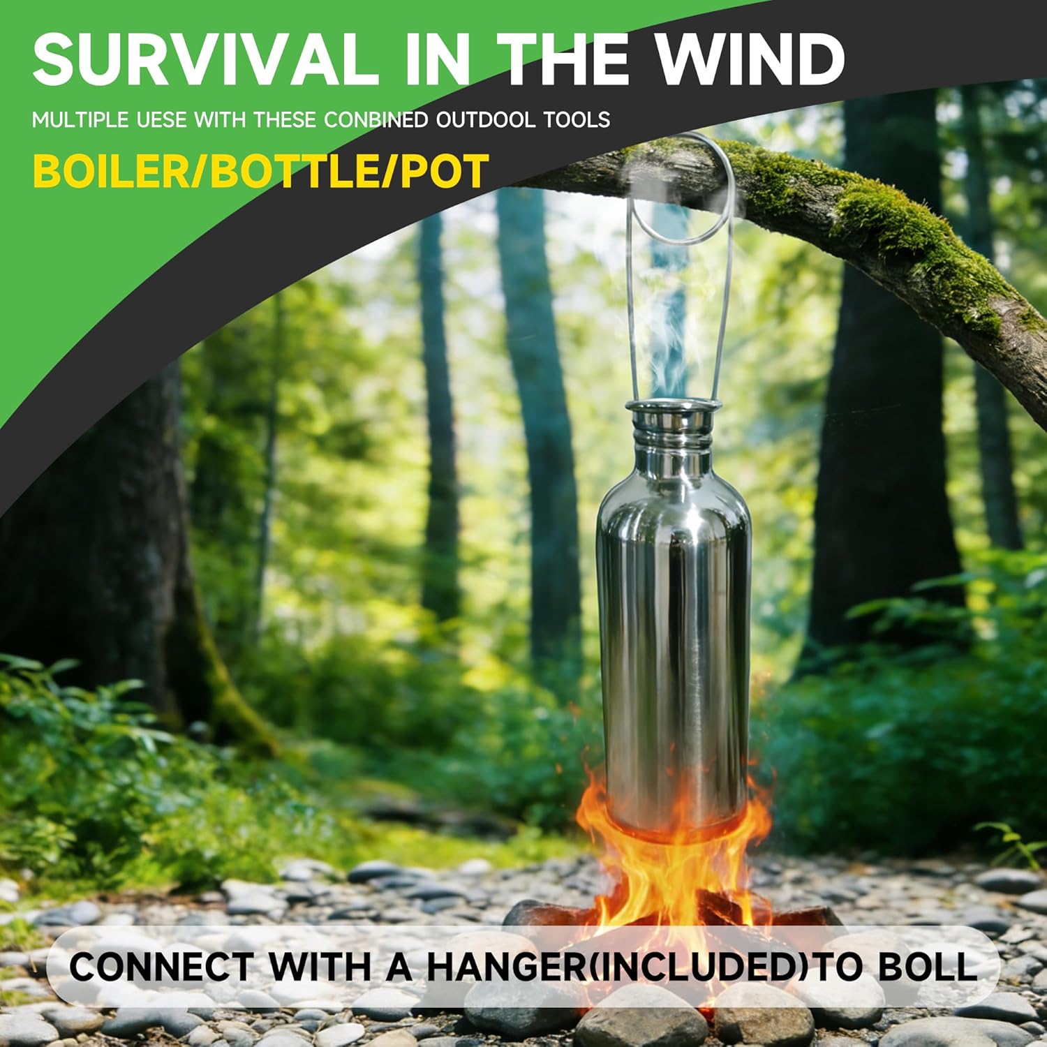 42oz Stainless Steel Water Bottle with 24oz Camping Cup & Carry Bag | Wide Mouth,Bushcraft Gear,Survival Water Bottle,for Outdoor Hiking Self-Reliance - Image 4