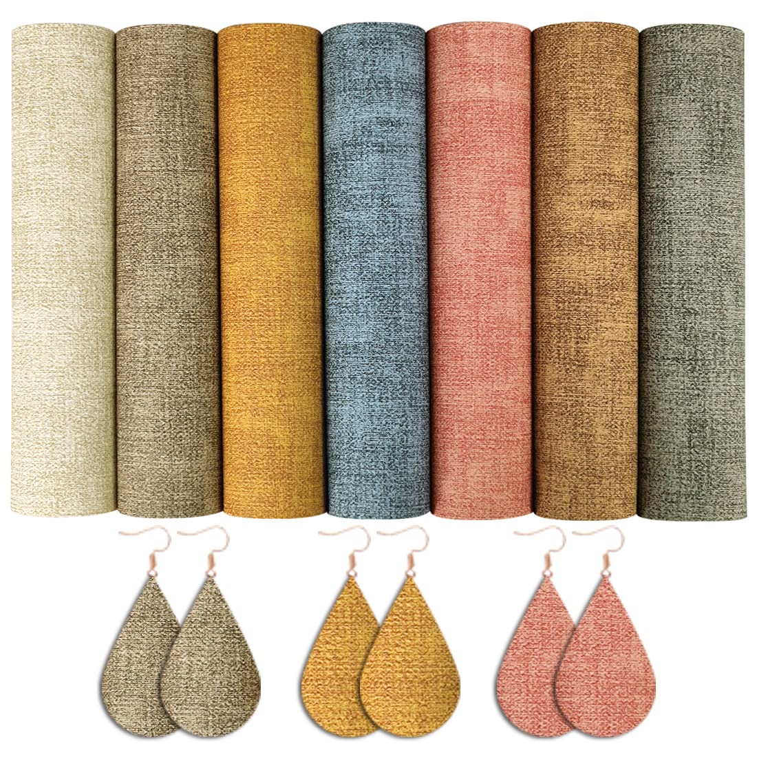 XHT 7 Pcs/Set Autumn Style Faux Leather Sheets for Crafts, 21x30cm Denim Synthetic PU Leather Fabric for Earrings Keychains Wallets DIY Handicrafts