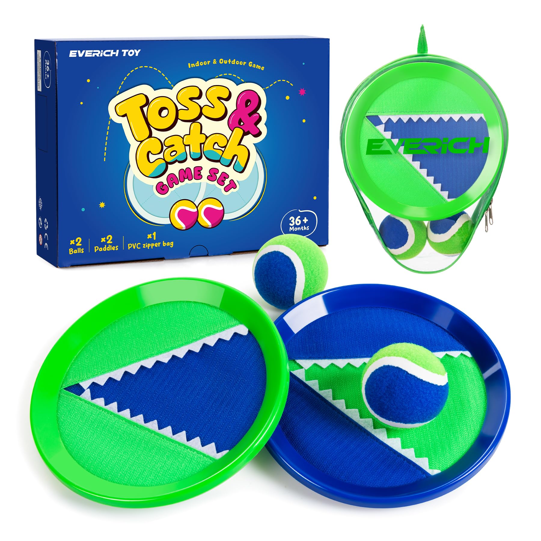 EVERICH TOY Toss and Catch Ball Game Set, Upgraded Sticky Paddle Ball Set for Kids &amp; Toddlers, Sturdy &amp; Water-Resistant Outdoor Backyard Beach Pool Toy, Birthday Gift for Boys Girls Ages 3-12