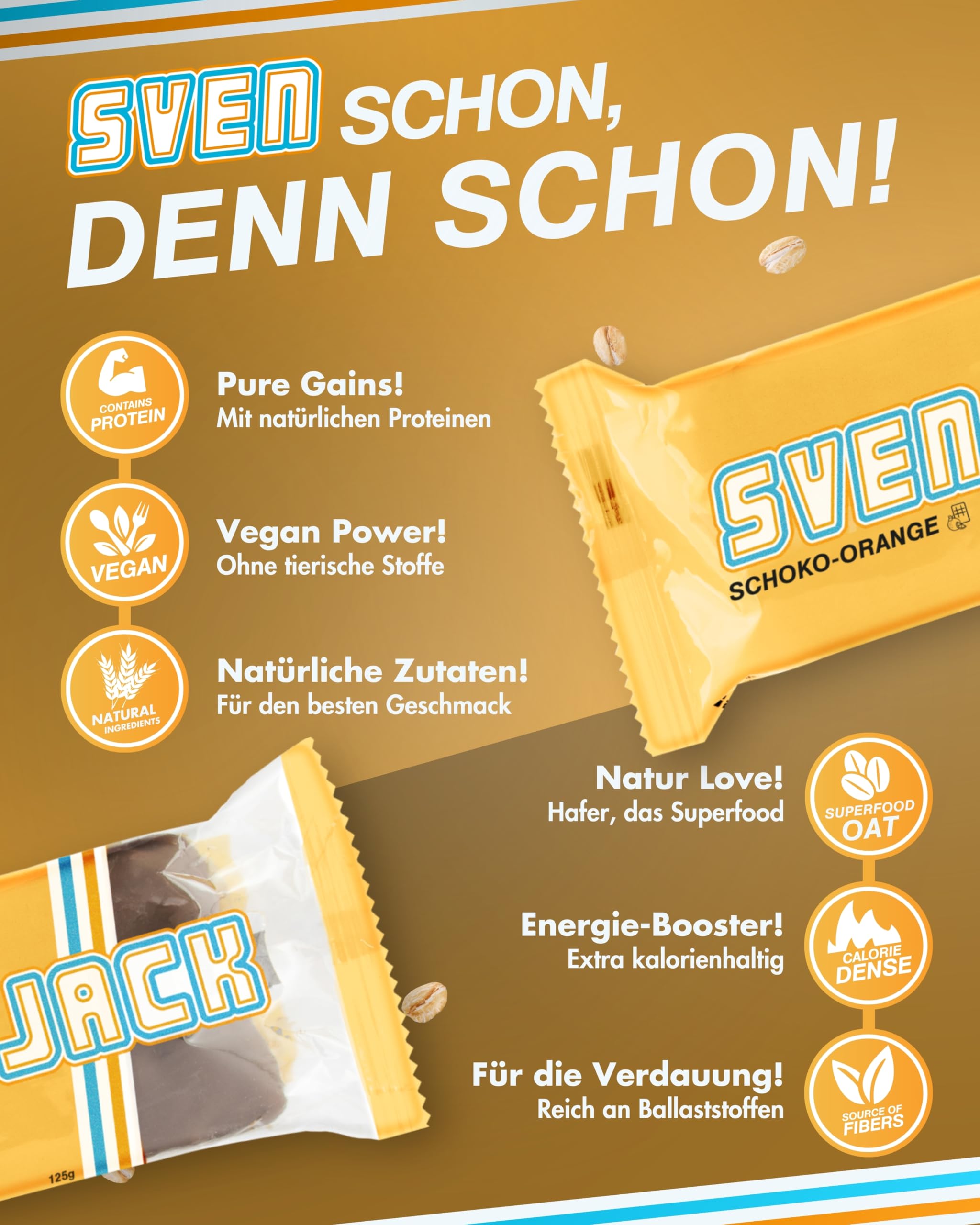 Sven Jack (Energy Cake) – Schoko-Orange - Haferflocken Riegel mit langkettigen Kohlenhydraten, weniger Zucker & einzigartigem Geschmack – original Flapjack & Oat Meal Snack