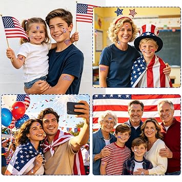 150 PCS 4th of July Tattoos, Fourth of July Tattoos for Kids,Patriotic Temporary Stickers, American Flag Red White and Blue Fake Tattoo Stickers, 4th of July