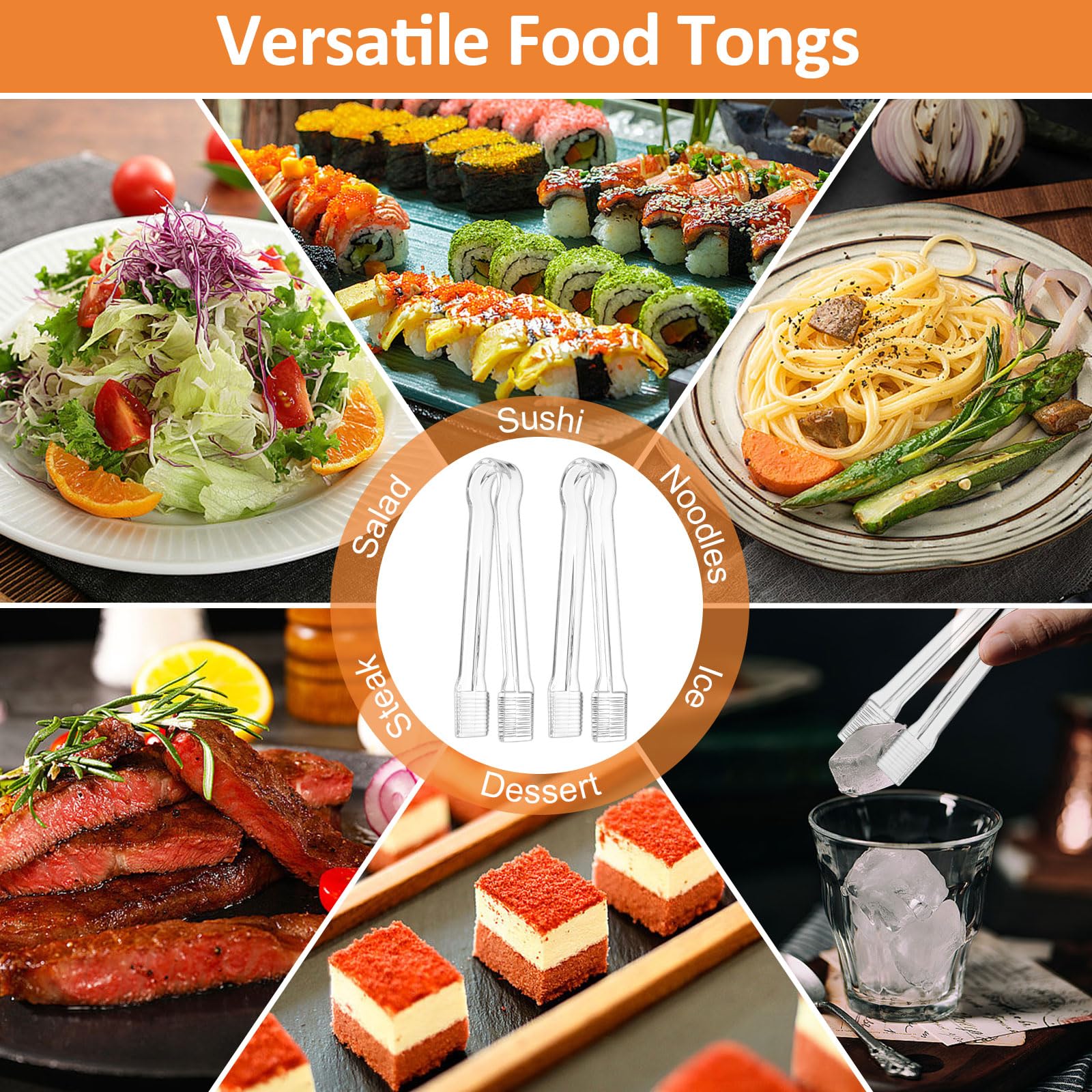10 pinzas de plástico para servir, pinzas de plástico desechables, utensilios de cocina transparentes para servir para fiestas, alimentos, bufé, aperitivos, ensaladas, catering, hielo, 6.3 6