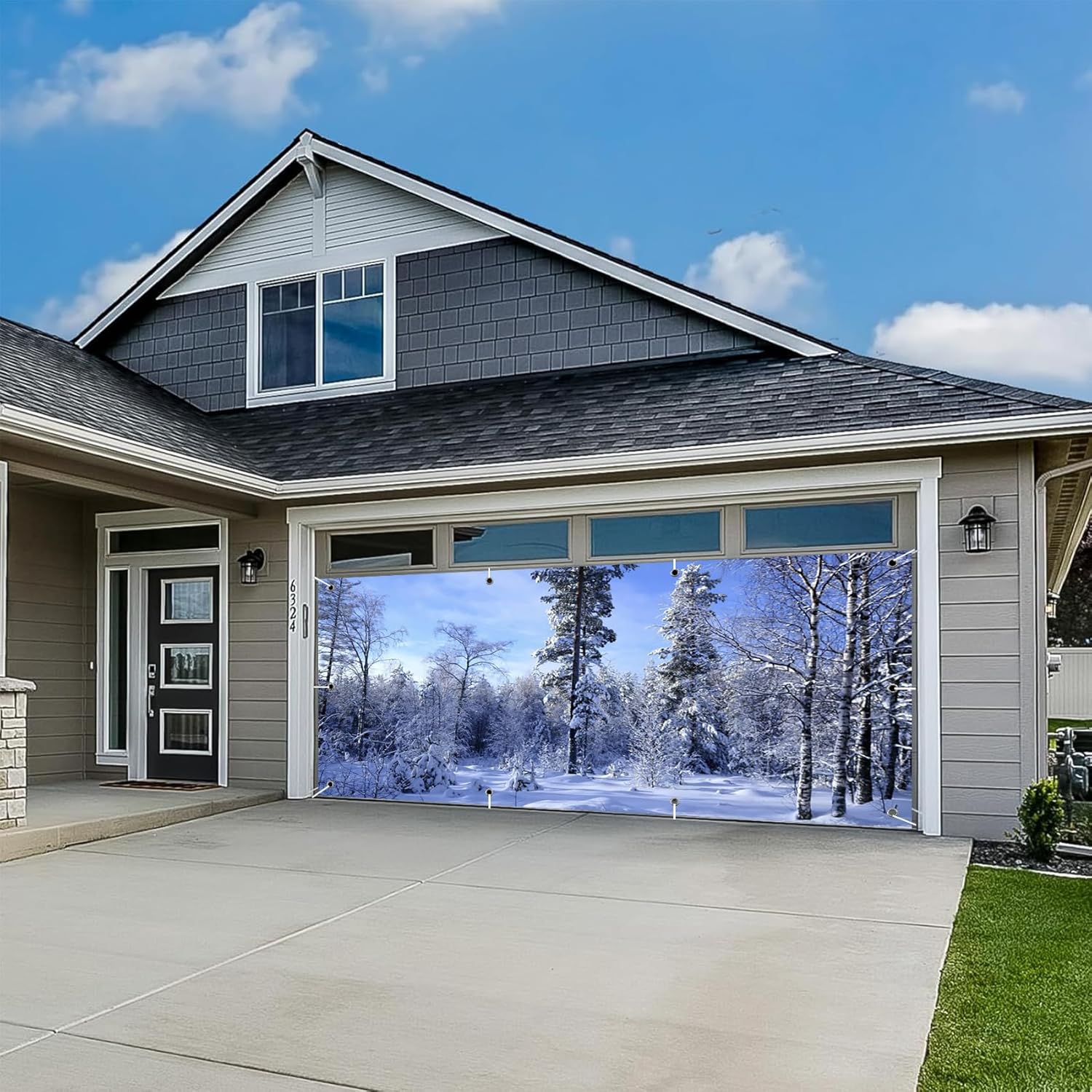 CSFOTO 7x16ft Winter Snow Forest Garage Door Decorative Banner Country Outdoor Woodland White Snow Landscape Large Garage Door Cover Winter Outdoor Garage Wall Decoration Mural Wallpaper