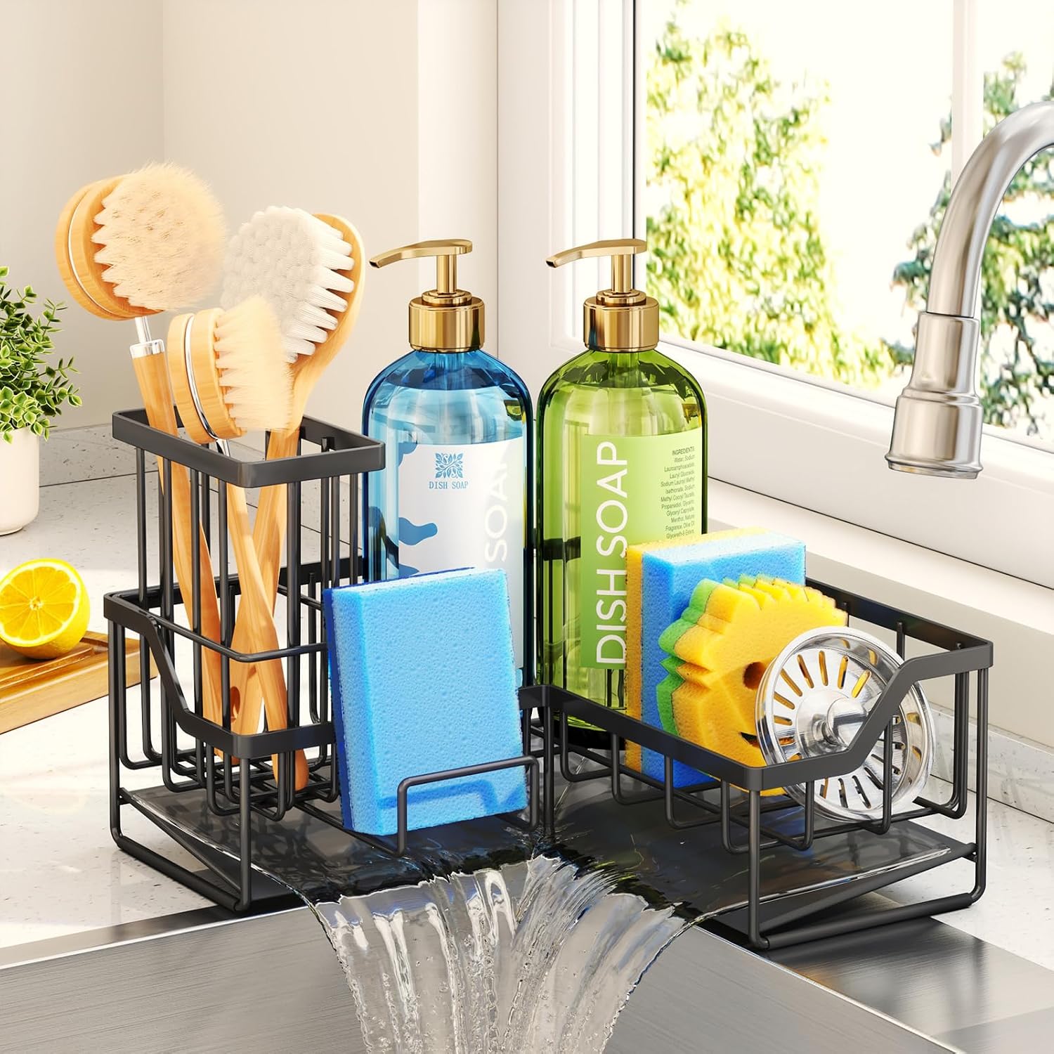 HapiRm Sponge Holder for Kitchen Sink - Rustproof L-Shaped Sink Caddy