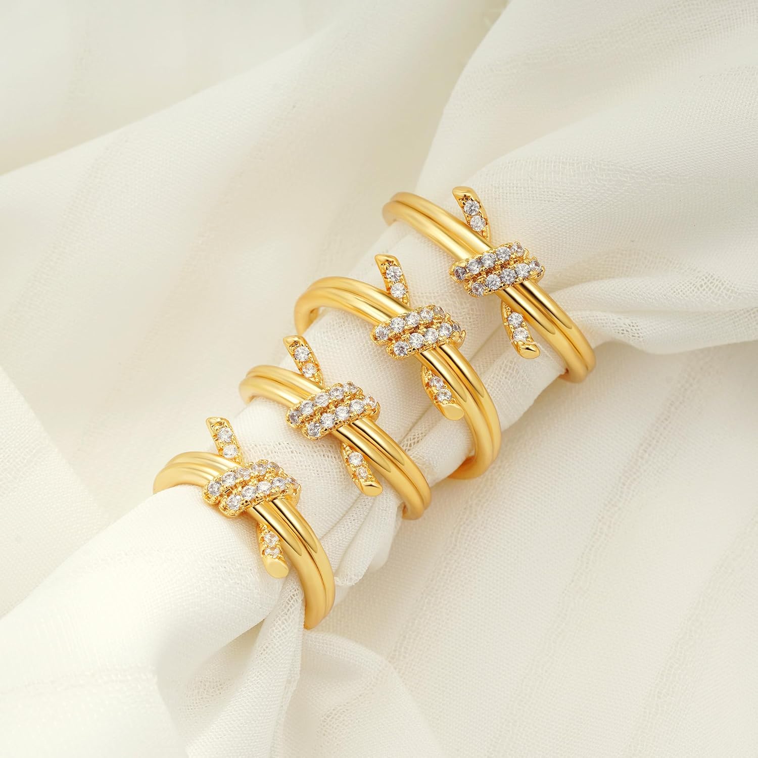 C-leen Gold Rings for Women Non Tarnish, Diamond Twist Love Knot Ring Dainty 18k Real Gold Plated Cubic Zirconiz Knuckle Pinky Thumb Rings Gold Jewelry for Women Gift Size 6-10 - Image 5