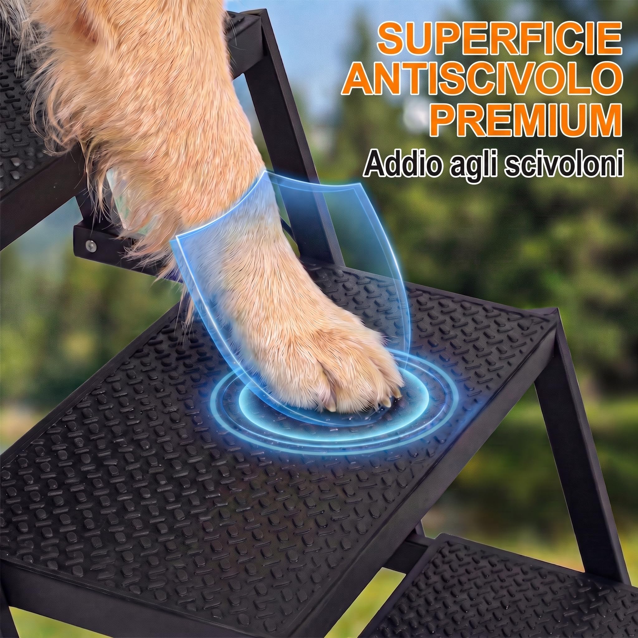 Niubya Scala Pieghevole per Cani, 7 Gradini Antiscivolo per Auto SUV Furgone, Portata 113 kg, Larghezza 43 cm, Leggera 4,5 kg, Scala di Accesso per Cani Grandi, Anziani e in Riabilitazione