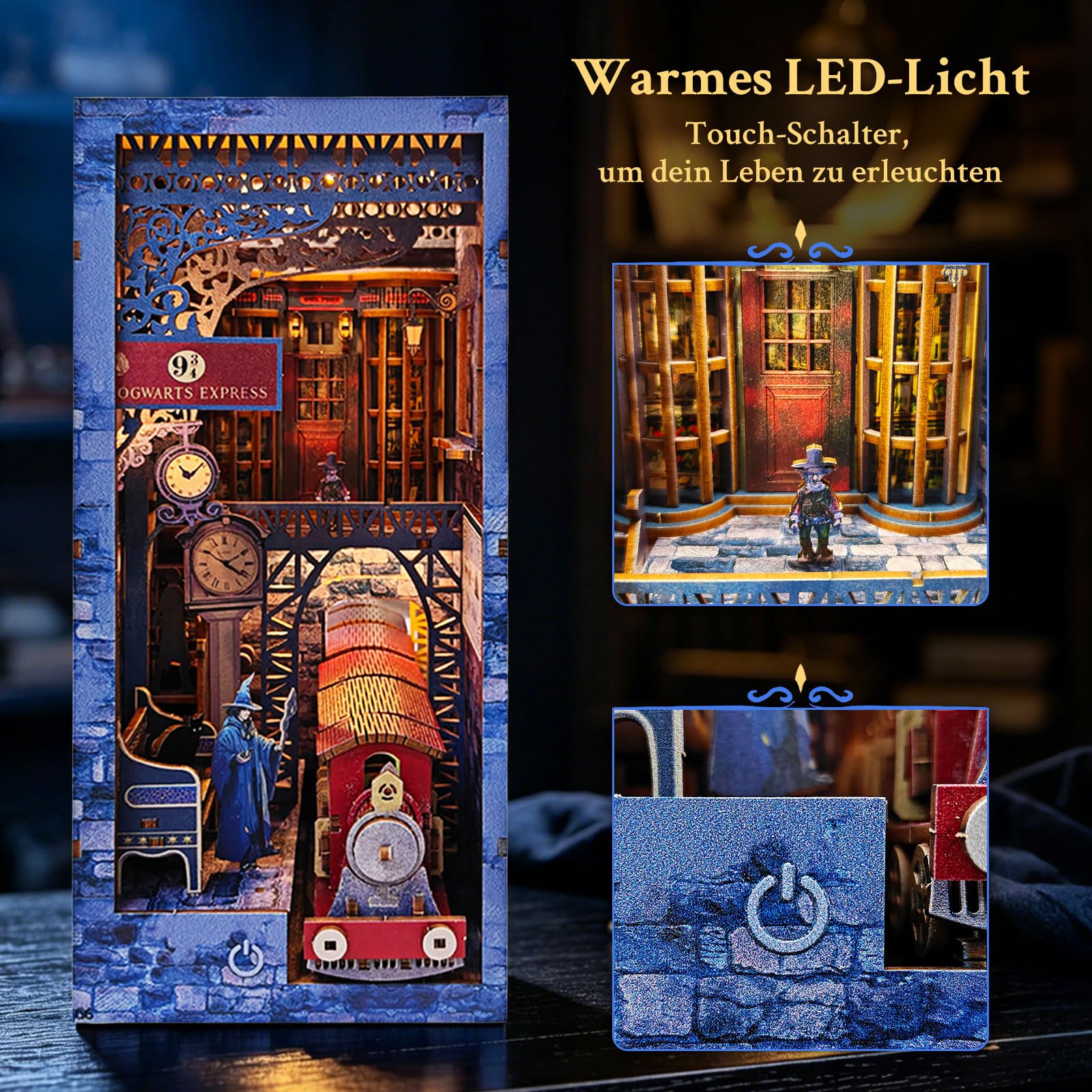 Book Nook Kit Magic Train Station Booknook Decor | 3D Holzpuzzle mit Bewegungsmelder-Licht, Anfängerfreundliches Bastelset für Zuhause Ornament & Urlaubsgeschenk 14+