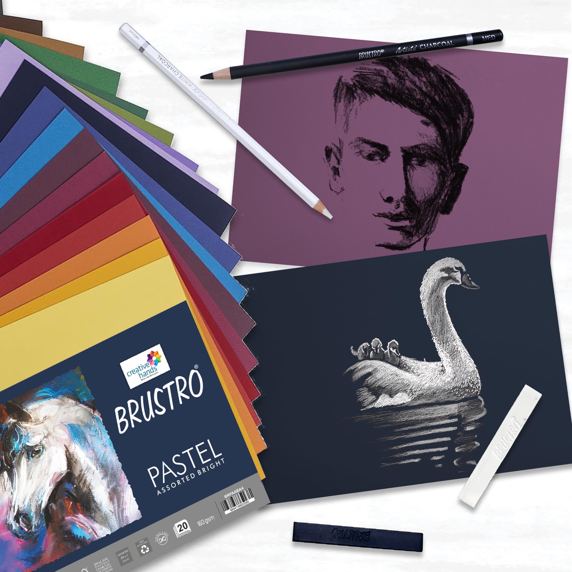 Brustro Artists Pastel Papers | 160 GSM, A4, Assorted Bright Shades | Pack of 20 Sheets | Ideal for Pastels, Colour Pencils, Graphite, Charcoal, Gouache, Ink and Dry Techniques 2