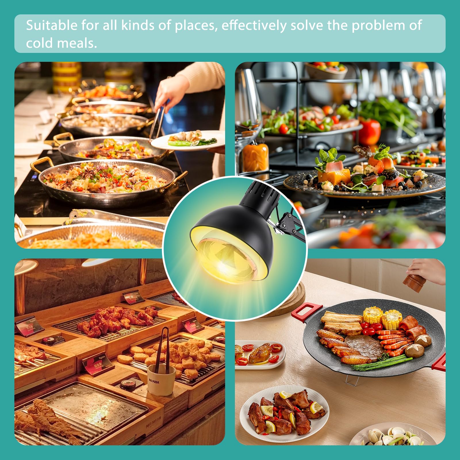 YJINGRUI Lampada termica da cucina, a infrarossi, girevole a 360°, 250 W | con controllo della temperatura e braccio pieghevole, ideale per buffet, buffet, ristoranti e cucina domestica.