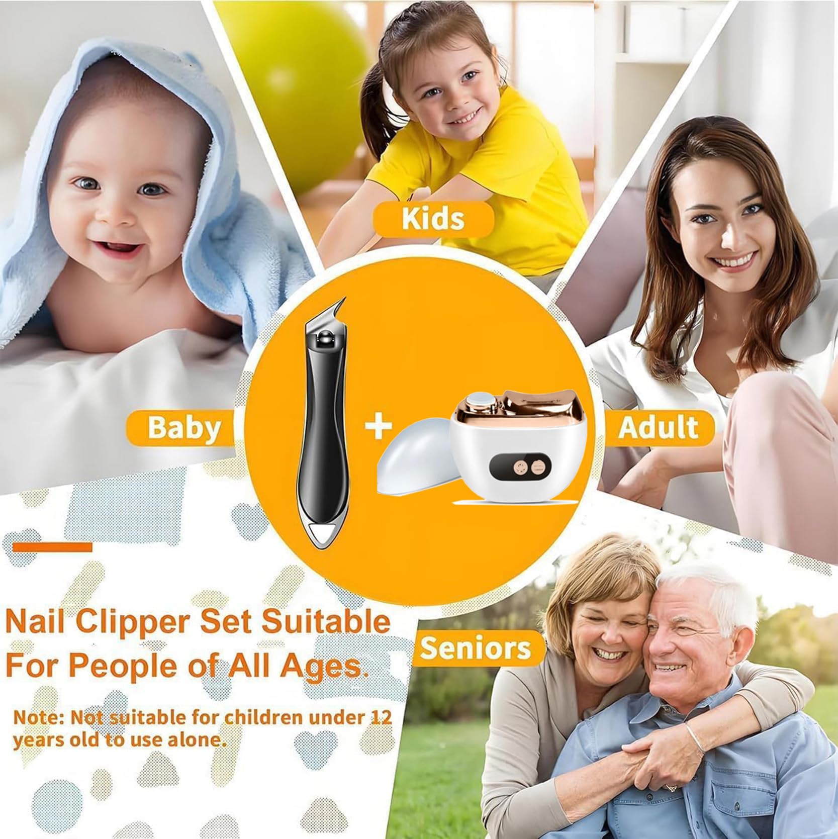 Cortaúñas Eléctrico Set de, Incluye un Cortaúñas Automático 3 en 1 + un Cortaúñas en ángulo para Bebés, Niños, Adultos y Personas Mayores，Ideal para Todas Las Necesidades de Cuidado de Las uñas，Blanco