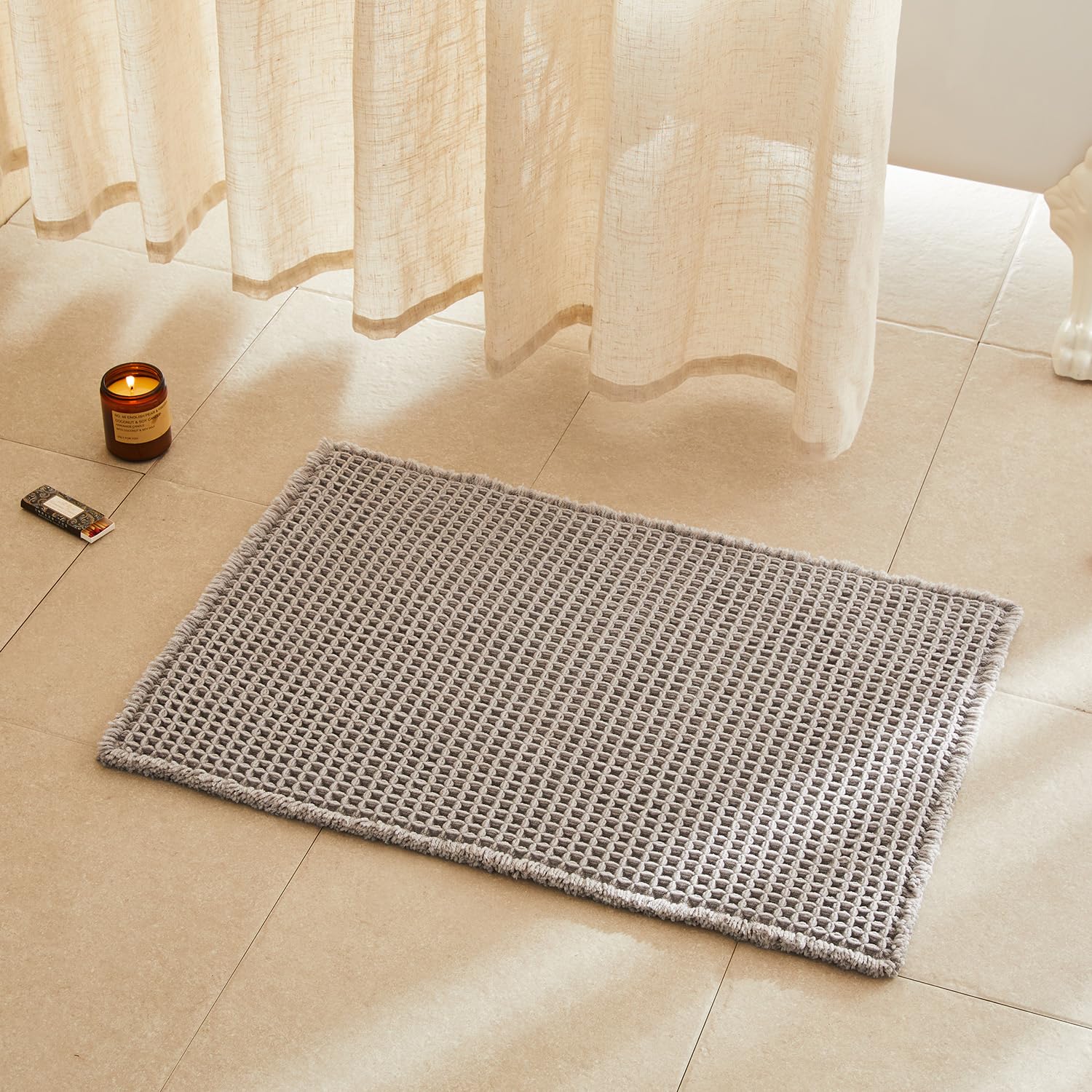 Photo 1 of TYUU Waffle Bath Mat, Boho Bathroom Rugs Non Slip Washable Super Absorbent Quick Dry Bath Mat Farmhouse Bathroom Decor, 30"x20" Light Grey