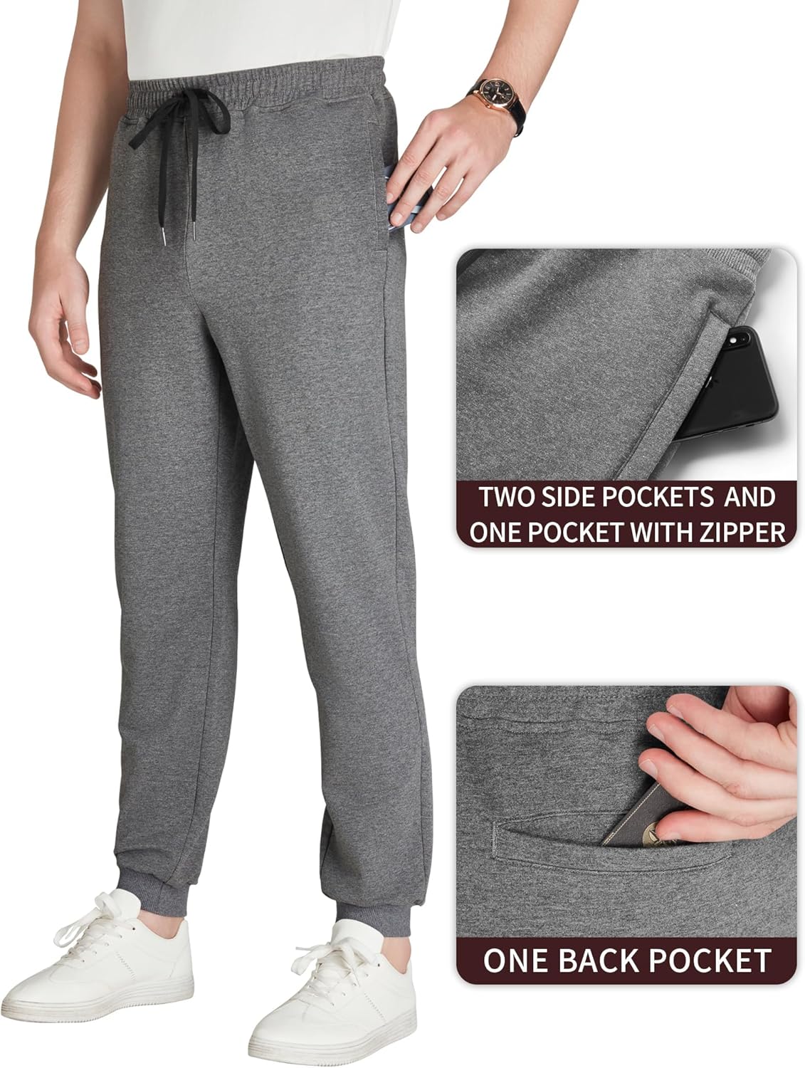 Idtswch 34/36/38/40 Long Inseam Mens Tall Sweatpants Fleece-Line Extra Long Joggers Pant with Zip Pockets - Image 3