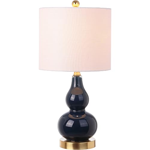 JONATHAN Y 20.5" Navy Glass Table Lamp, Modern Gourd Bedside Nightstand Lamp for Bedroom, Living Room, White Linen Shade, LED Bulb Included (JYL1028F)