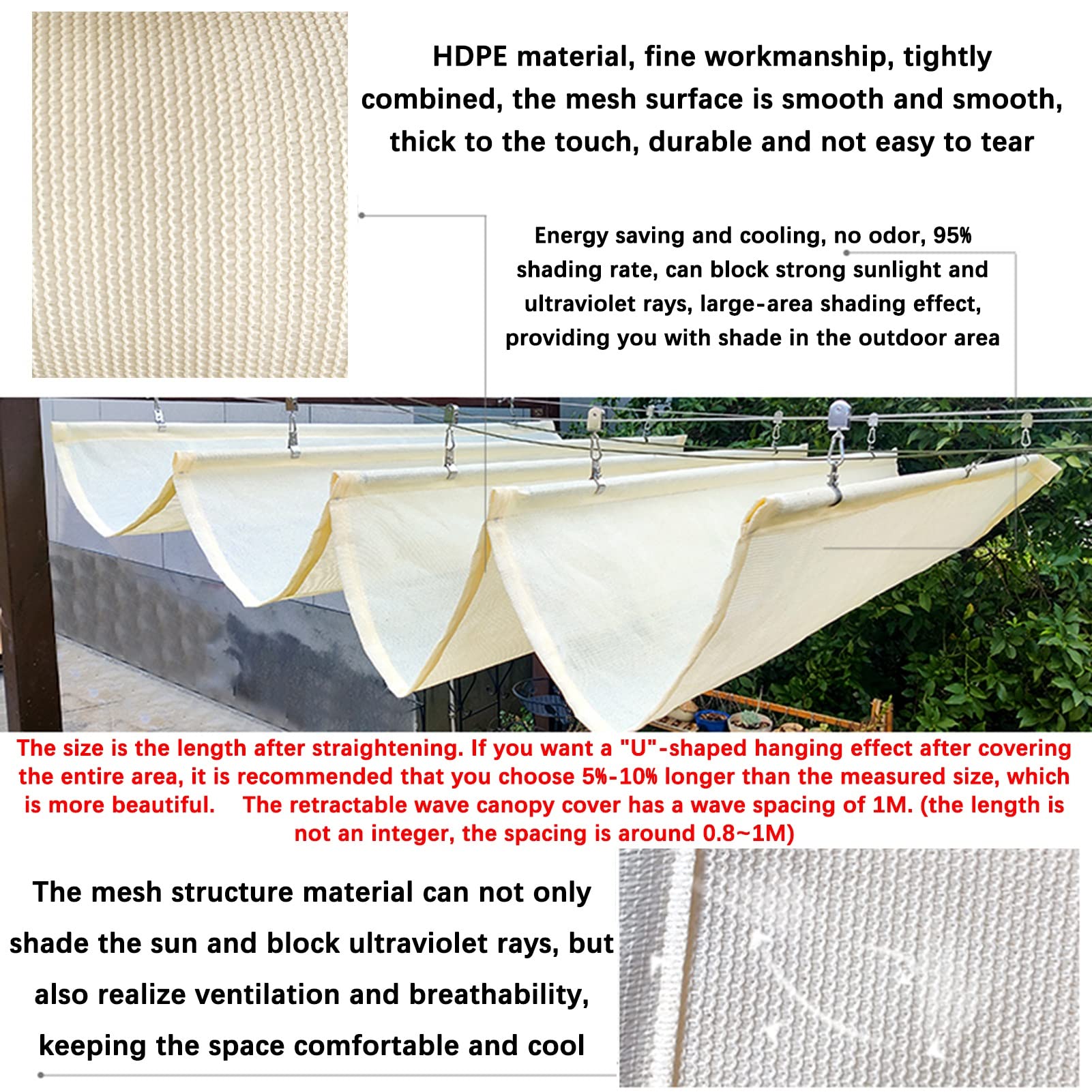 LXBAMKEA Einziehbare Welle Sonnensegel, Welle Überdachung pergola Sonnenschutz einziehbar Abdeckung, Outdoor Anti-UV Sonnenschutz Markise Mit Montagesatz, Dachterrassen-Hinterhof-Garten Unterschlupf