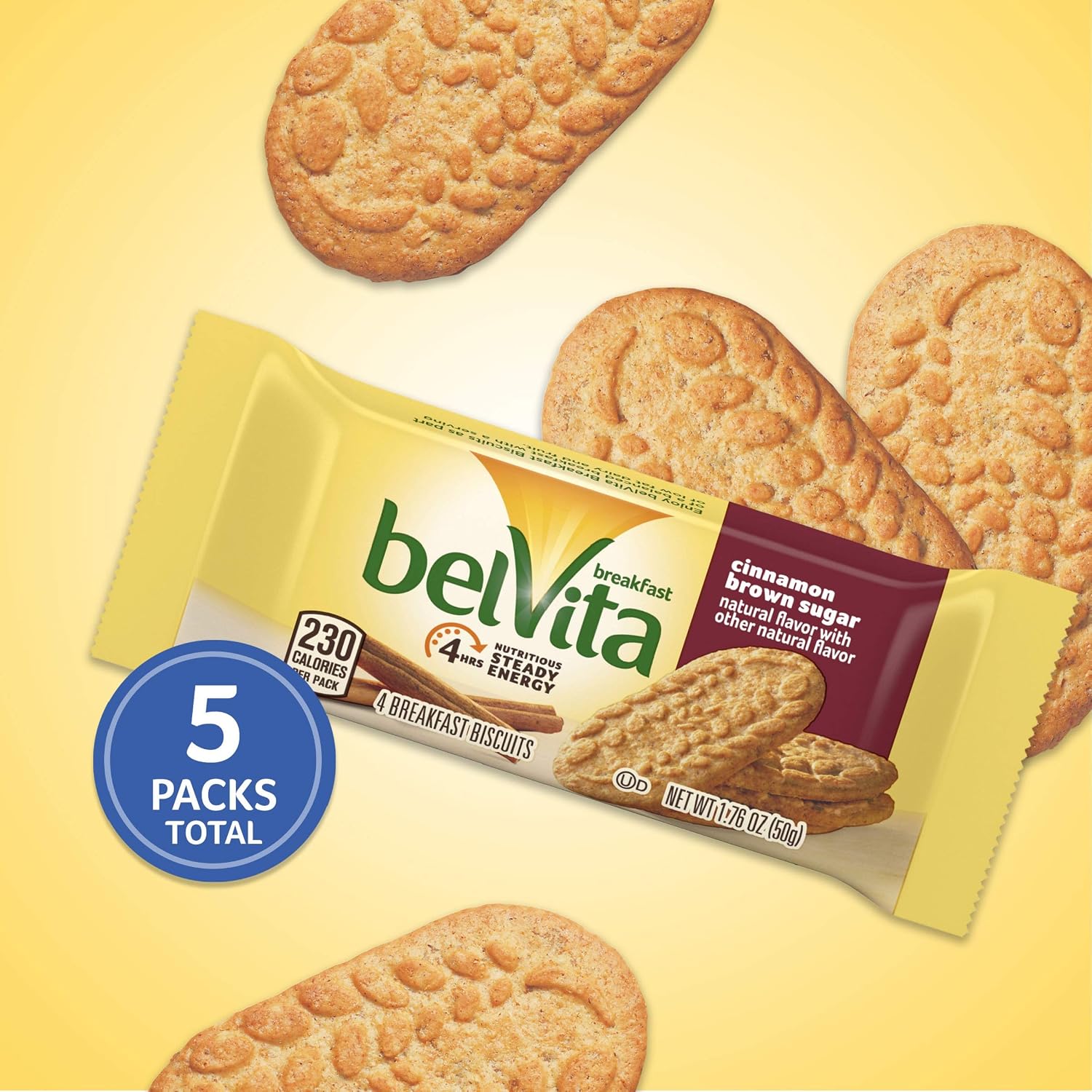 belVita Cinnamon Brown Sugar Breakfast Biscuits, (4 Biscuits Per Pack) 1.76 Ounce (Pack of 5)