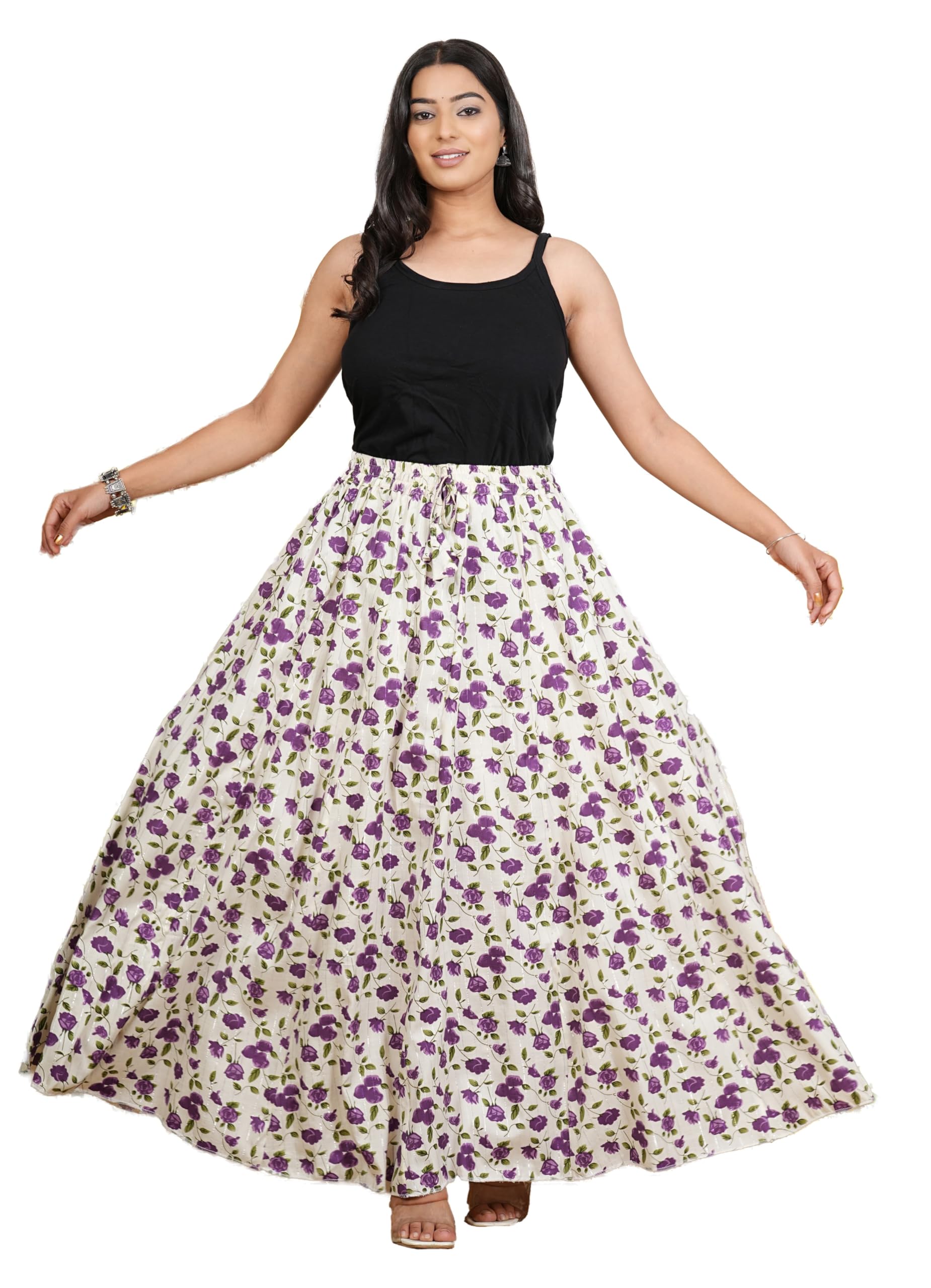 Women's Flower Printed Cotton Blend Full Flared Skirt-picture-17