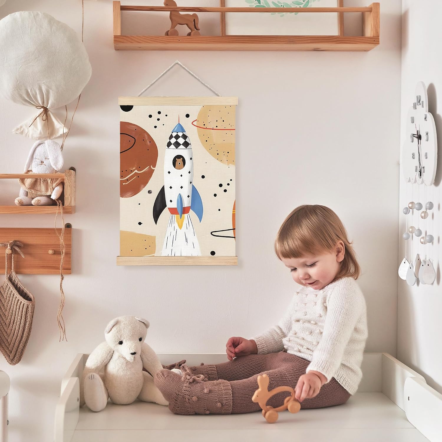 FDHSPAAM Astronaut Bear Rocket Kids Wall Art Decor, Space Nursery Decor, Boho Outer Space Cute Bear Wall Art Posters for Nursery Home Kids Boys Bedroom Playroom, 12x16 Inch image 5