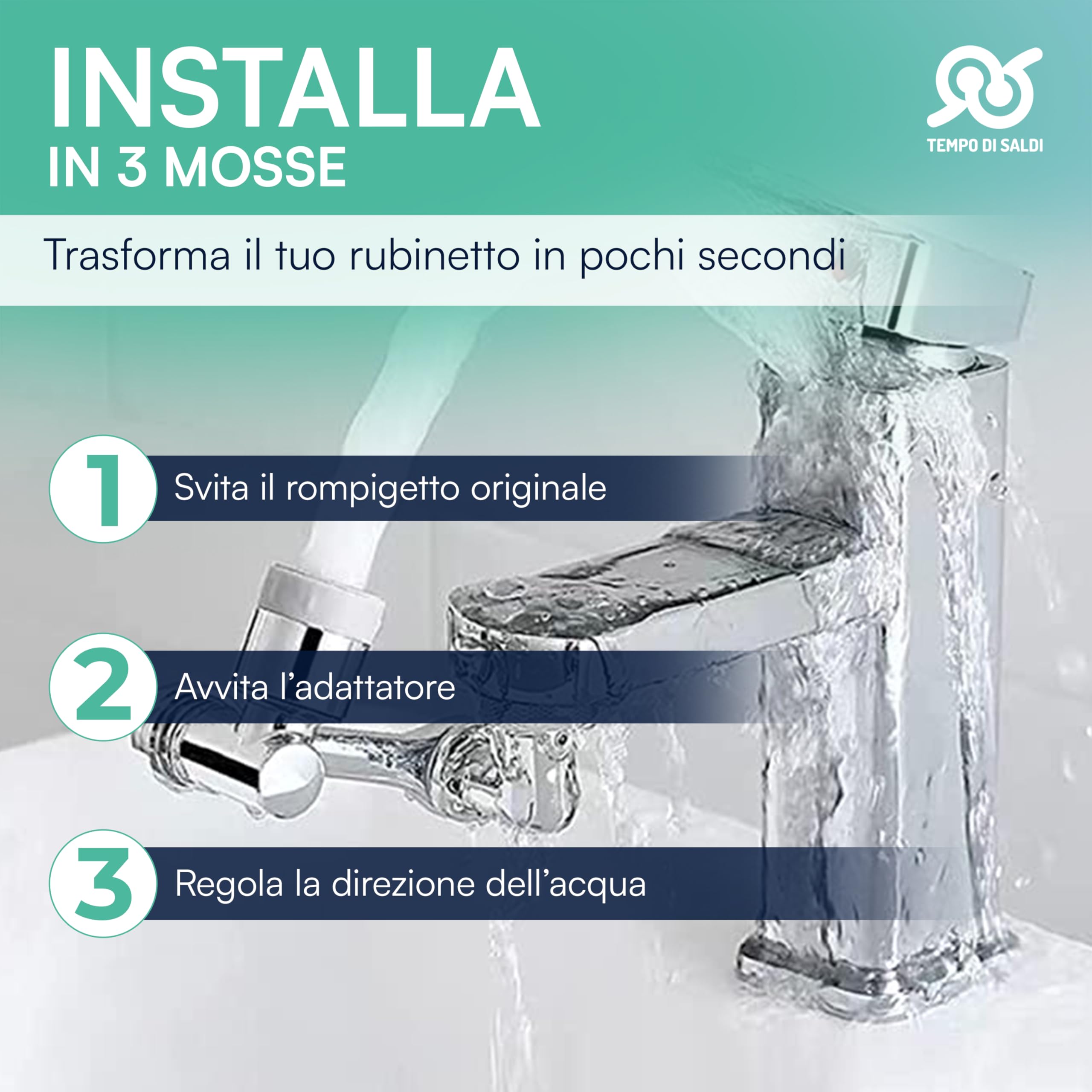 Tempo di saldi Rompigetto Rubinetto Cucina con Aeratore Snodabile 1080 Gradi in ABS - Prolunga Rubinetto Bagno Universale - Filtro Lavandino Rotante con Attacco Girevole per Miscelatore e Lavabo