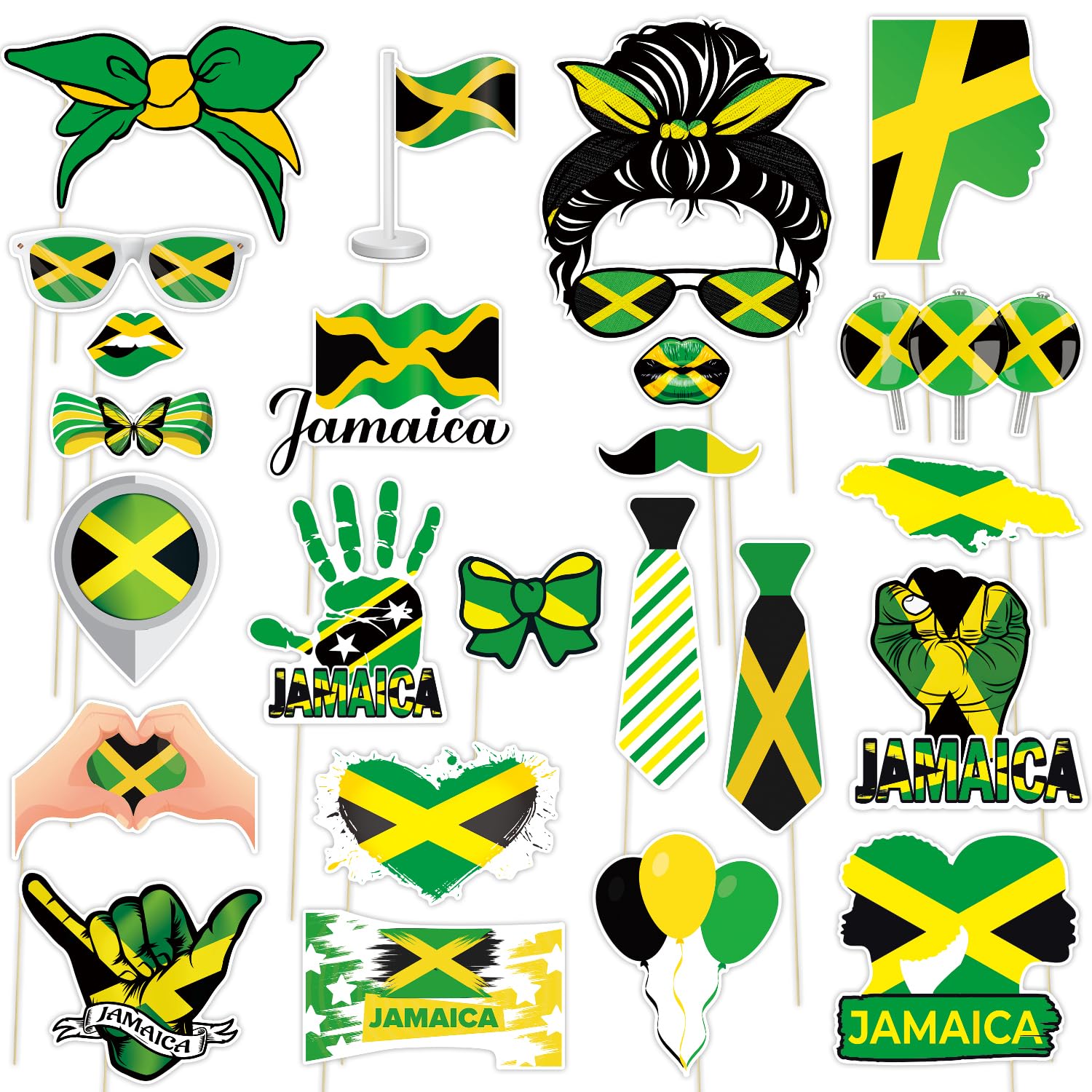 Jamaican Funny Photo Booth Props Party Supplies - Funny Jamaican Party Favors Decorations - Jamaican Party Decorations - Set of 24 Counts