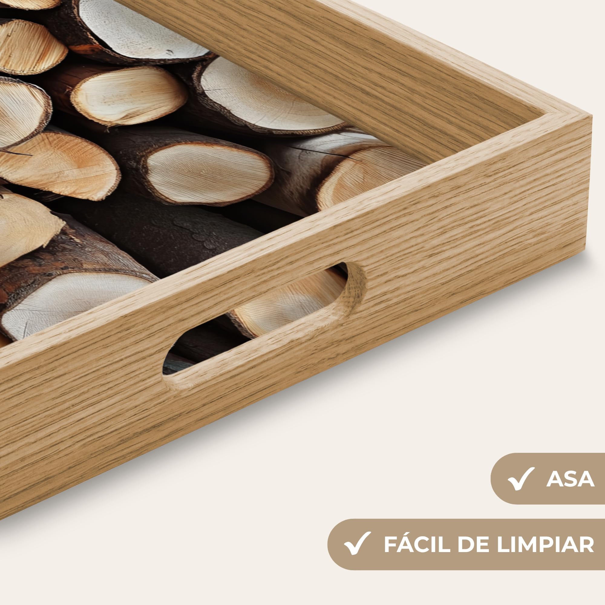Bandejas para Servir Comida Rectangular 50x35 cm Bandeja Desayuno Cafe Tabuleiro Resistente A Los Arañazos Antideslizante Cocina Madera - Troncos - Textura