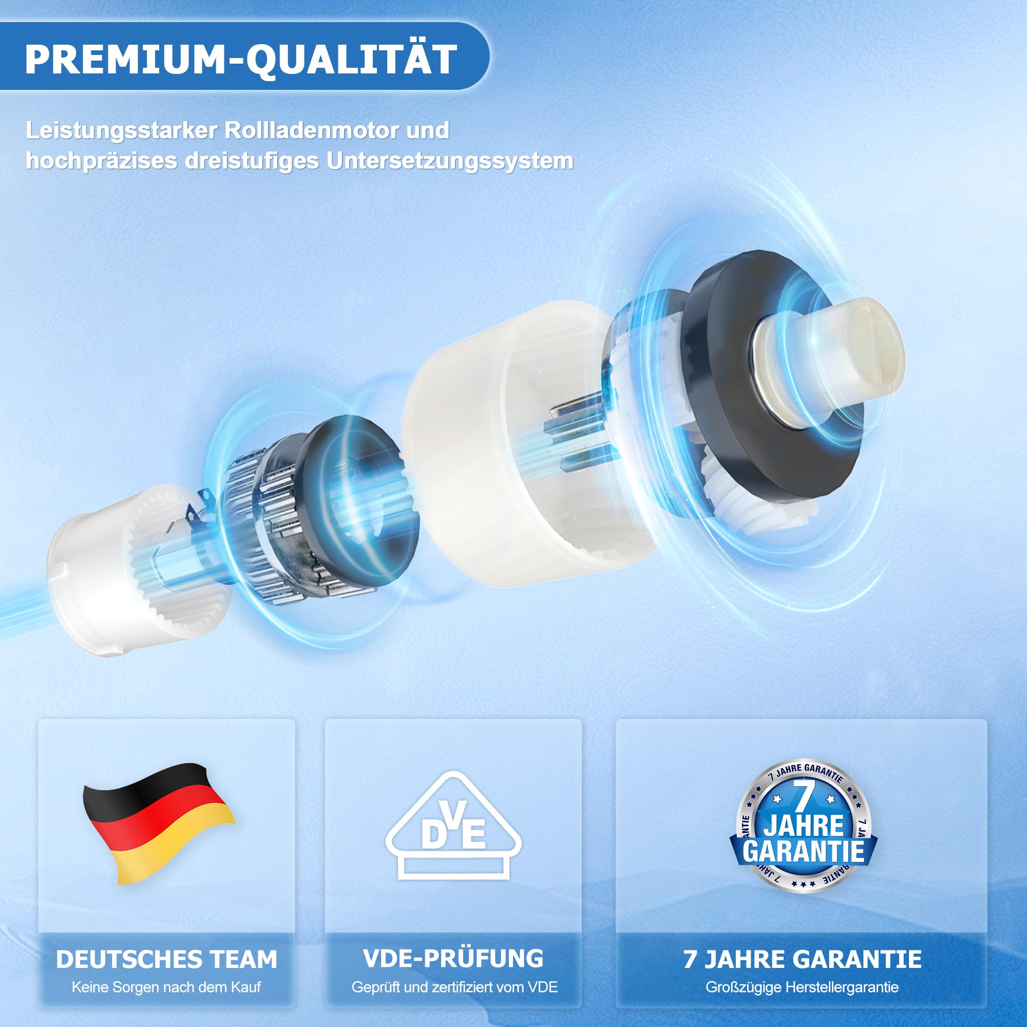 jarolift Elektronischer TDEP 20/13 Rollladenmotor Rohrmotor, SW60, Zugkraft 42 kg, Komplettset mit 8 Kant-Wellenadapter u. Lager, Blockiererkennung, Überlastungsschutz