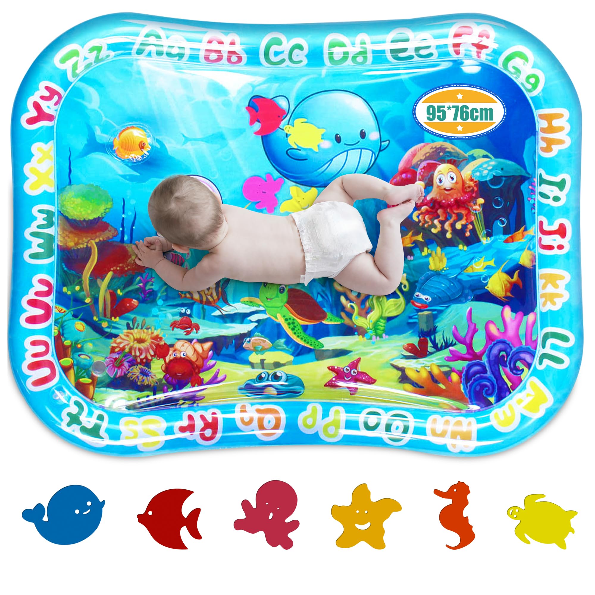 LAOYE XXL Mata wodna dla niemowląt, wodna mata do zabawy, nie zawiera BPA, 95 x 76 cm, duża wodna mata do zabawy dla niemowląt od 3, 6, 9 do 24 miesięcy, aqua mata dla niemowląt, sensoryczna mata