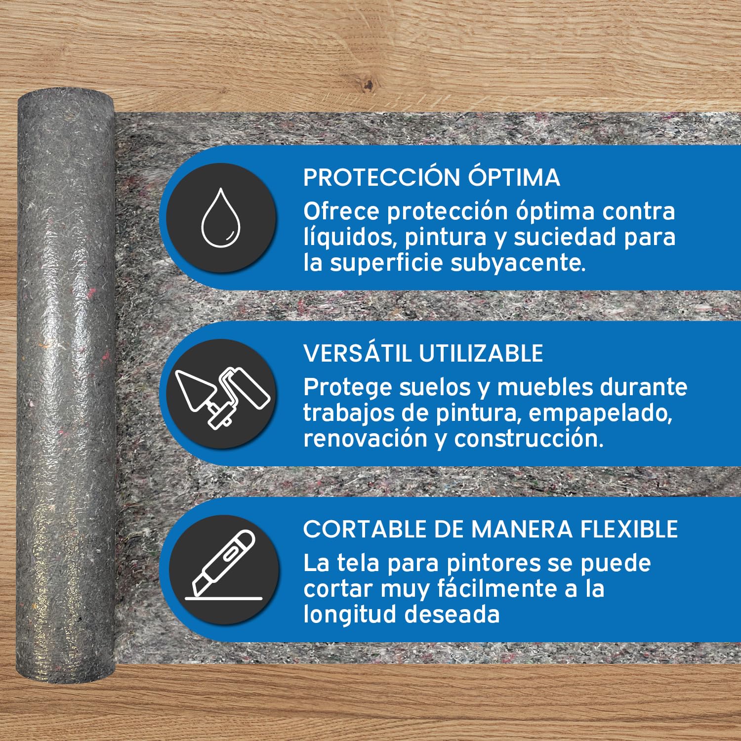 kör4u Rollo de fieltro de pintor de 50 m, con 270 g, cubierta y protección para suelos al pintar, renovación y bricolaje