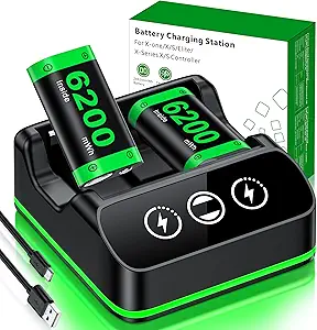 DINOSTRIKE 2X 6200mWh Controller Battery Pack Rechargeable Compatible with Xbox One/Series S/X【Charging Station】【Extended USB C Cable】 Battery Pack for Xbox Series X/S