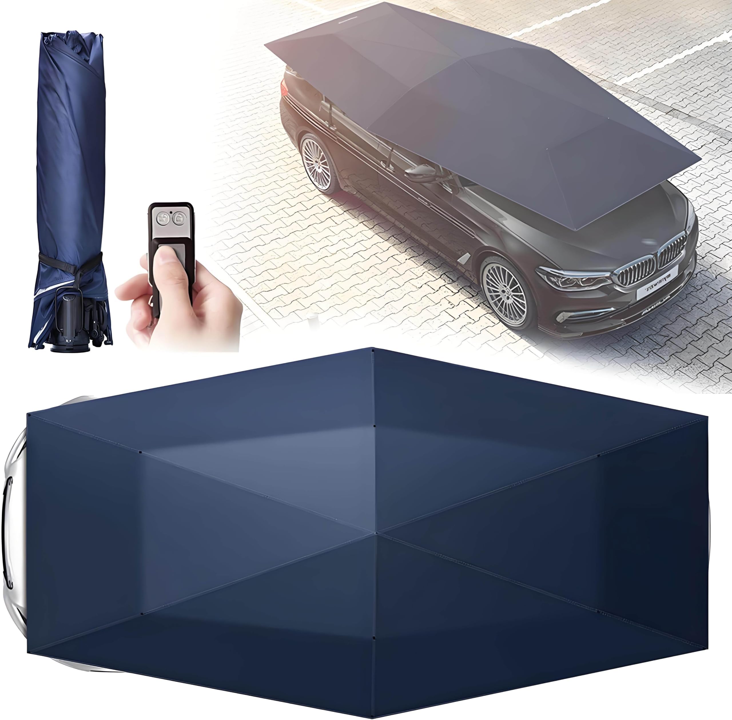Fully Automatic Car Tent Umbrella, Portable Folding Waterproof All Weather Car Cover, Auto-Manual 2 in 1 Folding Car Tent, with Remote Controller,Blue-4.9m