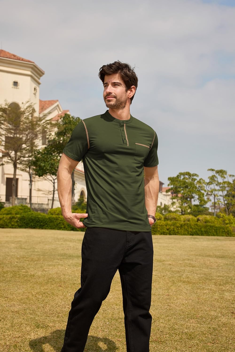 Lexiart Mens Casual Short Sleeve Henley Shirts Button Tee Shirts Basic Classic Shirt with Pocket - Image 3