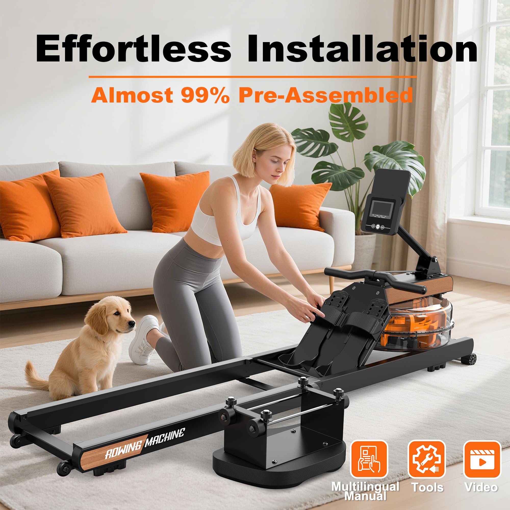 Vogatore Professionale per Casa, Pieghevole Con Resistenza ad Acqua, Monitor Bluetooth e Supporto Tablet Regolabile, Carico Massimo 160kg