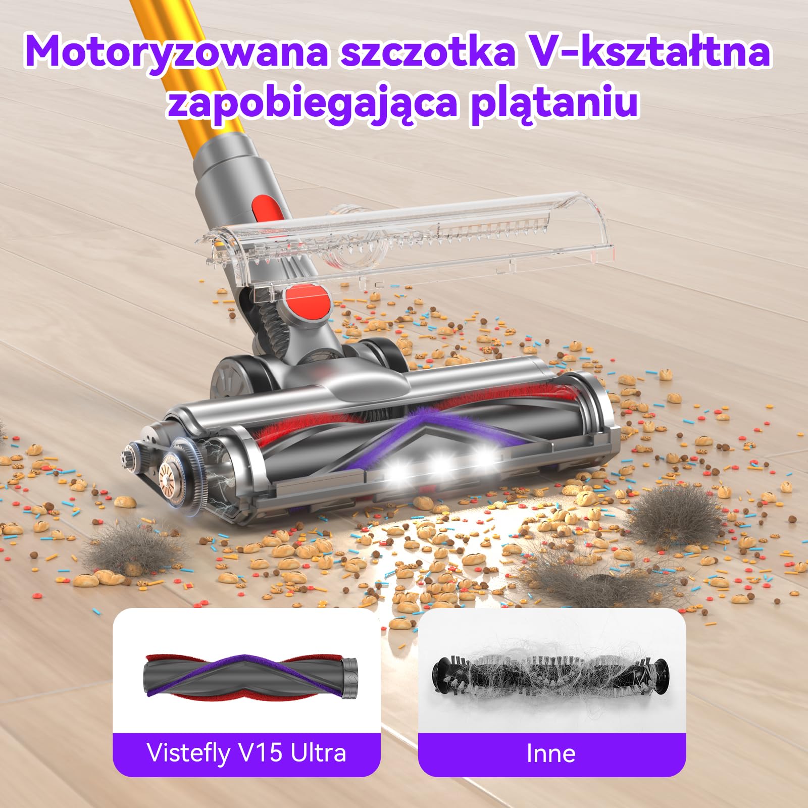 Vistefly V15 Ultra Odkurzacz Akumulatorowy 600W, 58KPa, Bezprzewodowy Odkurzacz 8 w 1, Ekran Dotykowy LED, Czas Pracy 70 Minut, Automatyczne Wykrywanie Kurzu, do Sierści Zwierząt, Podłóg i Dywanów