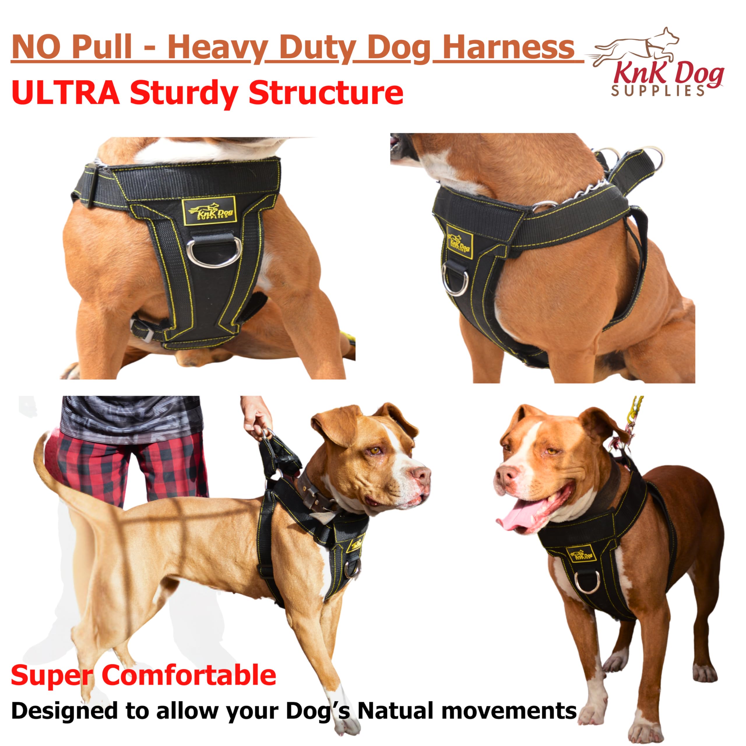 KNK Arnés resistente para perro sin tirones con clip frontal para perros medianos, grandes y extragrandes, ajustable, duradero, grueso, resistente, clips de metal y arnés de entrenamiento acolchado