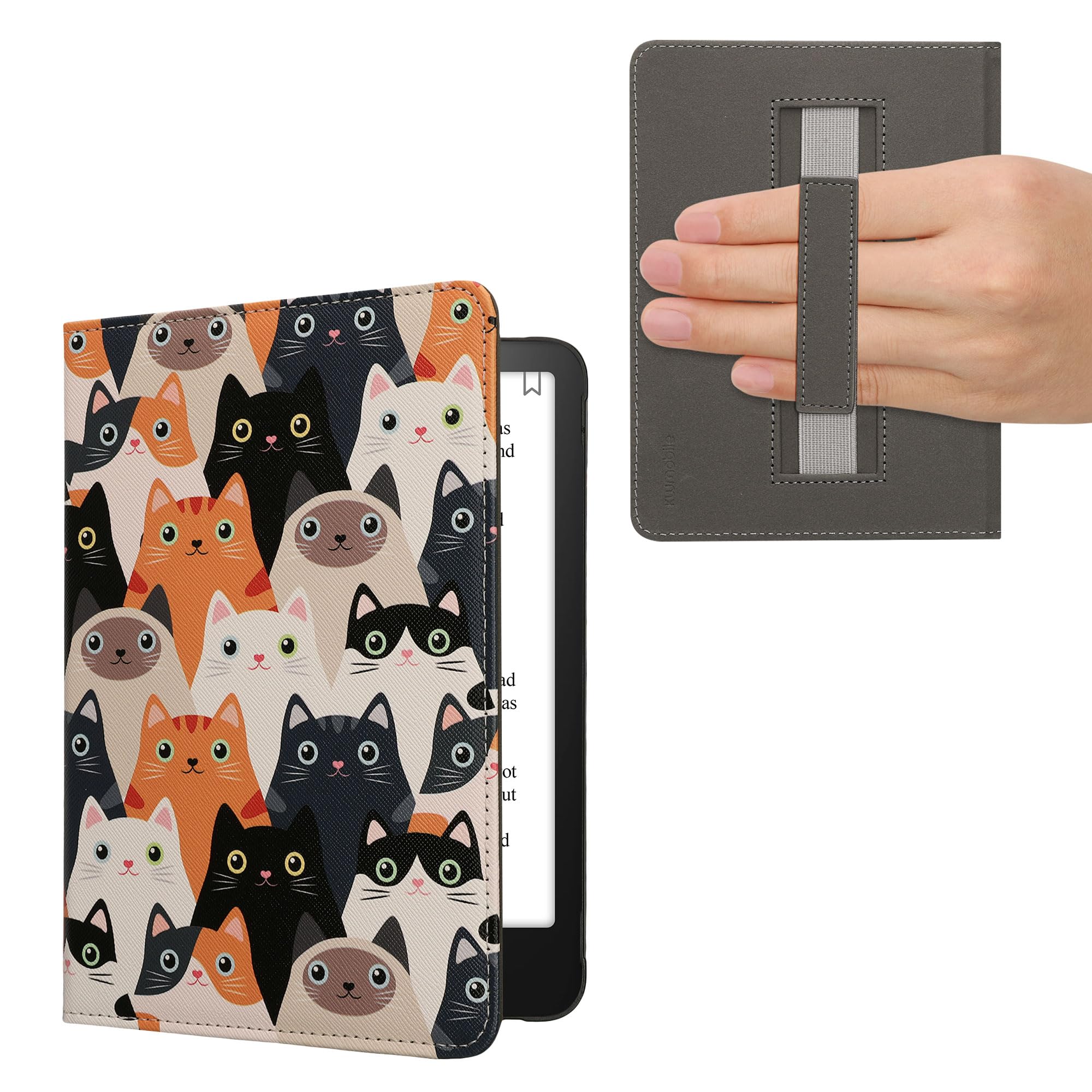 kwmobile Étui Compatible avec Amazon Kindle Paperwhite (2024)/Colorsoft Coque - Étui à Rabat magnétique Tablette eReader Similicuir avec Sangle - Orange-Noir-Blanc
