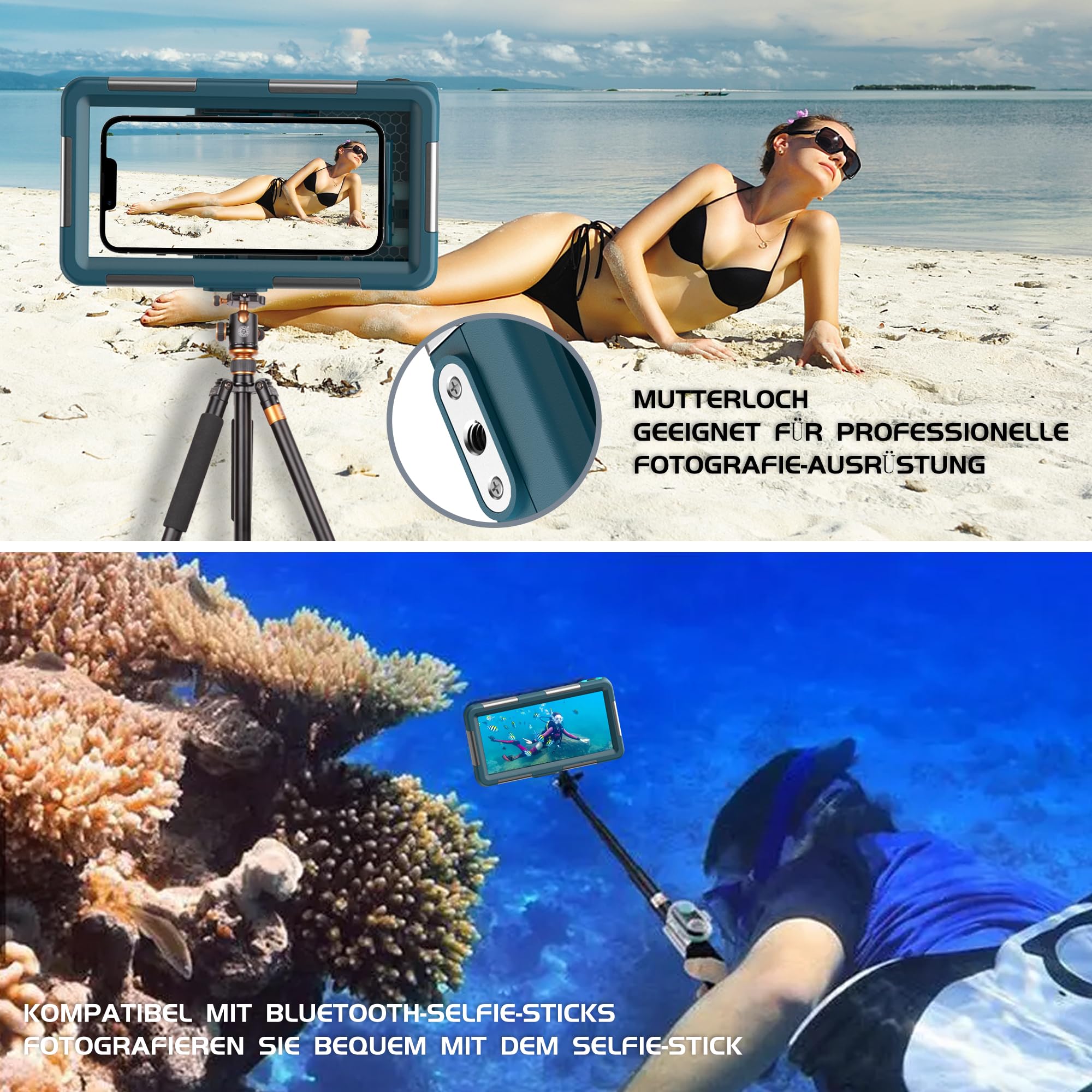 Universelle Unterwasser-Handy-Schutzhülle [50 Fuß/15 m] zum Schnorcheln, Tauchen, Schwimmen, Sport, Foto, Video, Gehäuse, kompatibel mit Handys in der Größe 4,7 bis 6,9 Zoll, iPhone, Samsung usw