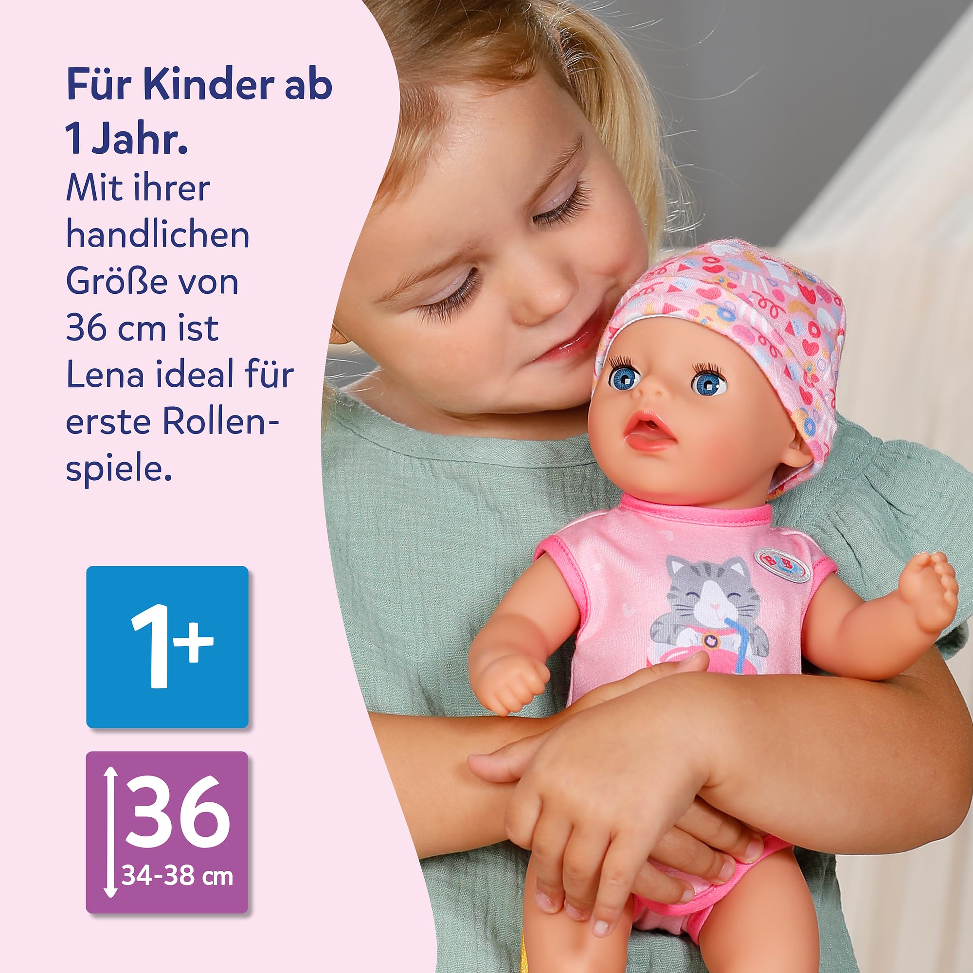 BABY Born Lena Pink, 36 cm große Puppe mit 7 Funktionen für Kinder ab 1 Jahr