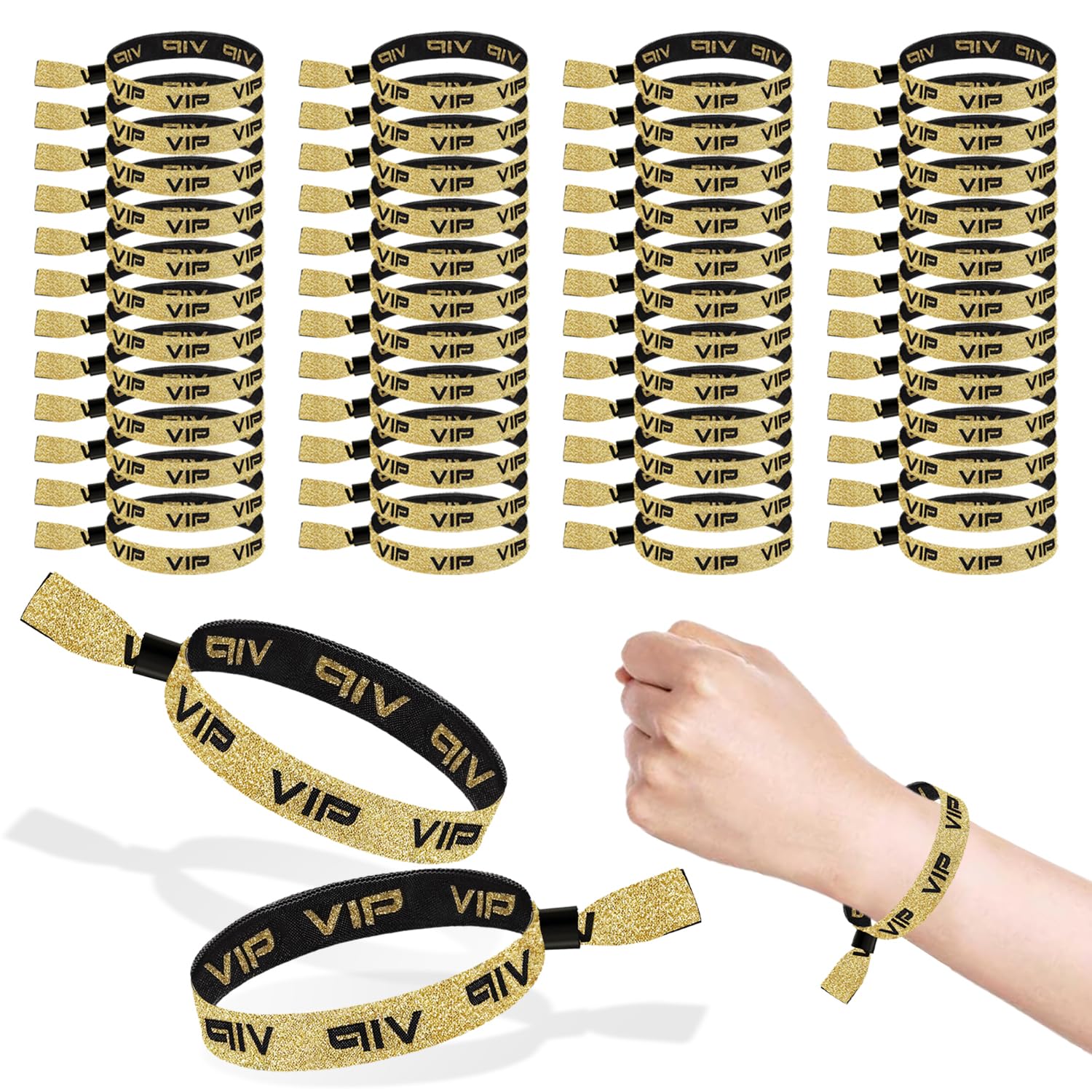Braccialetti VIP In Tessuto - 50 Pezzi, Oro E Nero, 35x1.5 Cm, Per Feste E Eventi