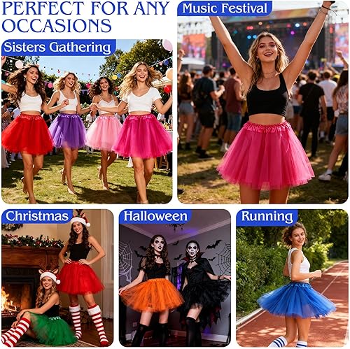 Miniatura 7 de PLULON Falda tutú de 5 capas para mujeres y adultos con lentes de sol de corazón, falda tutús de princesa neón para despedidas de soltera y