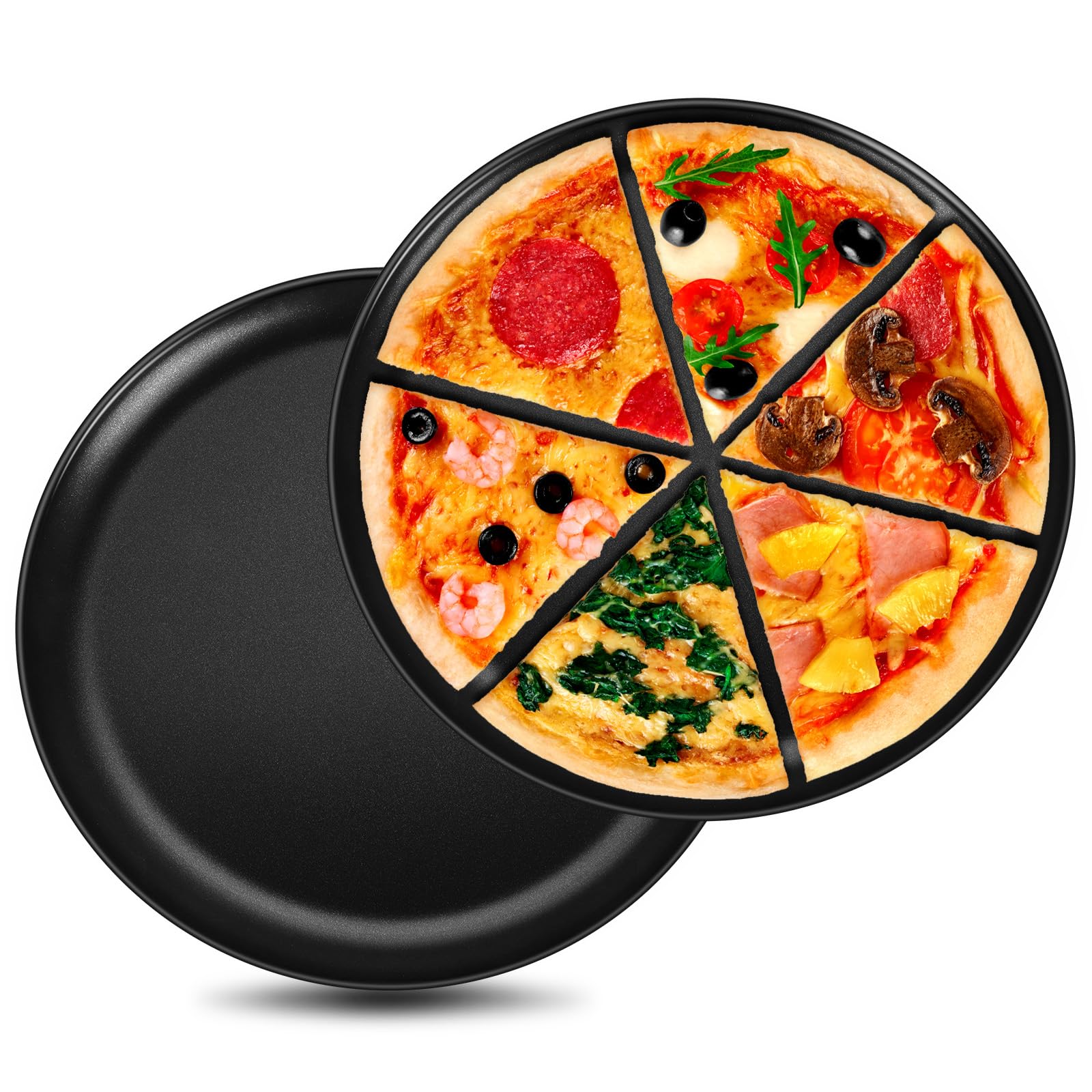 E-far 10 Inch Pizza Pan Set of 2, Nonstick Pizza Pie Pan Tray Platter, Metal Round Baking Sheet Cooking Pan for Oven, Durable & Stainless Steel Core