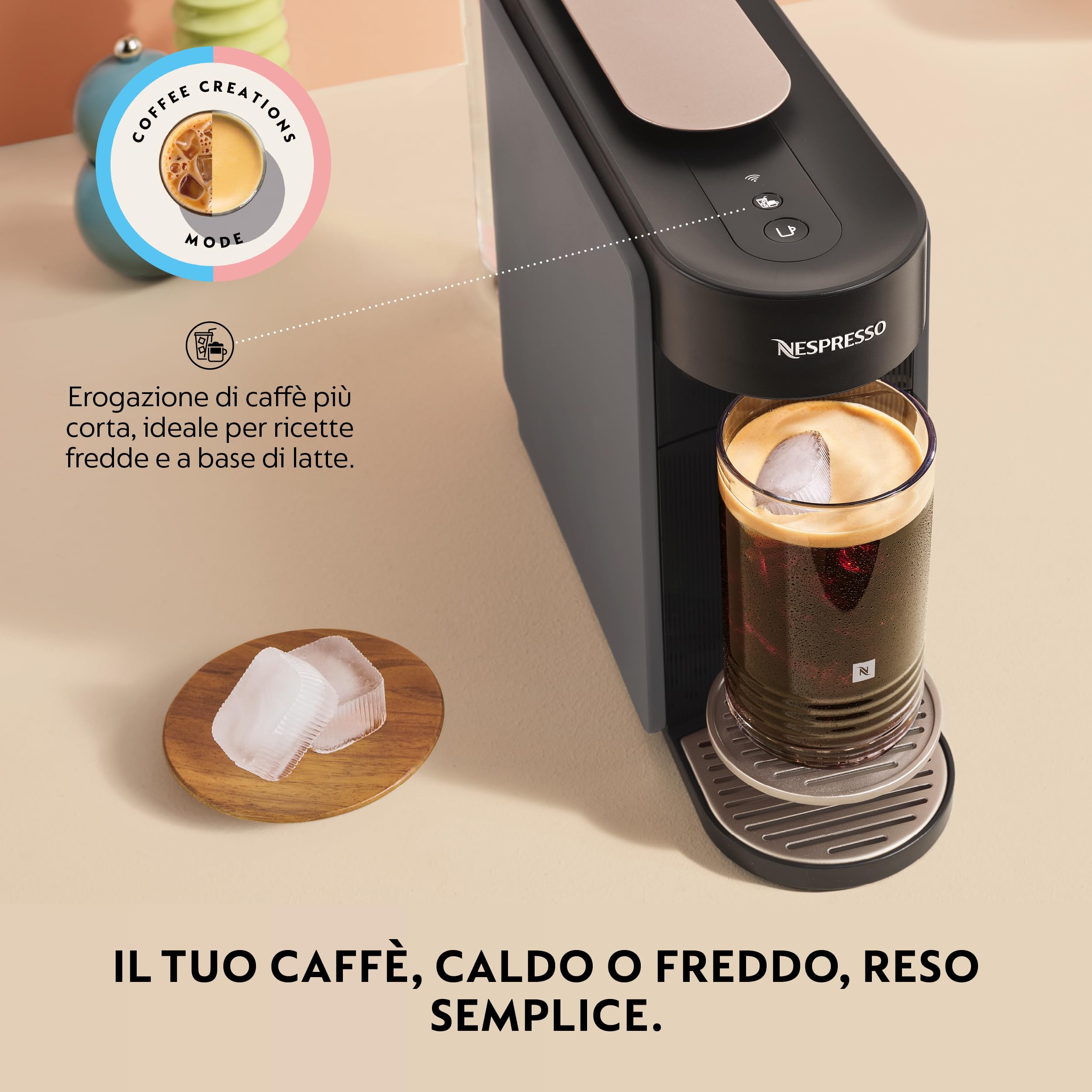 Nespresso De'Longhi Vertuo Up – Macchina da Caffè in Capsule con 6 Formati Tazza, Tecnologia Centrifusion, Riscaldamento Rapido, Serbatoio 1.4L,Modalità Creazioni, Design Compatto,Grigia (ENV200.GY)